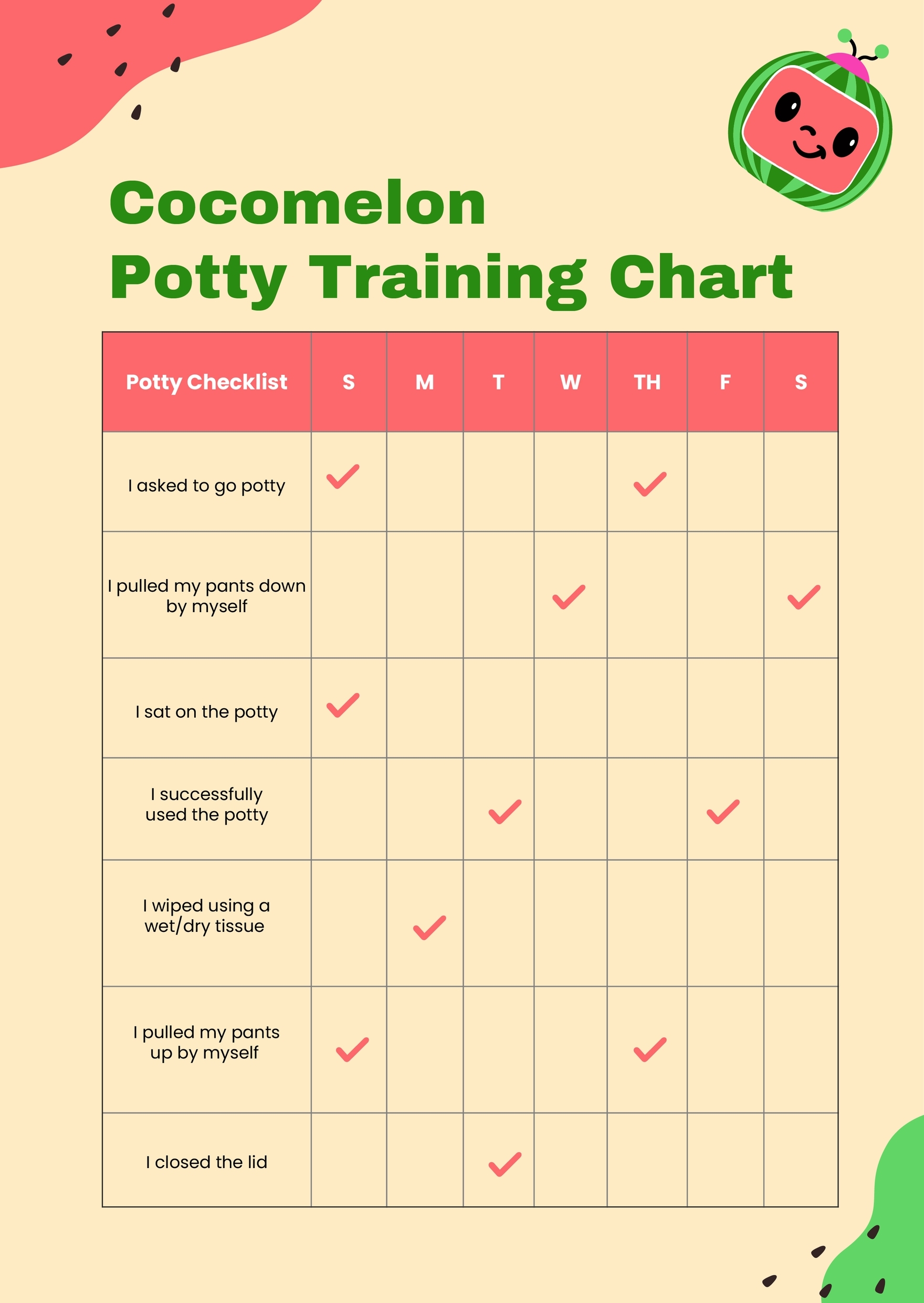 Toddler Potty Chart Printable