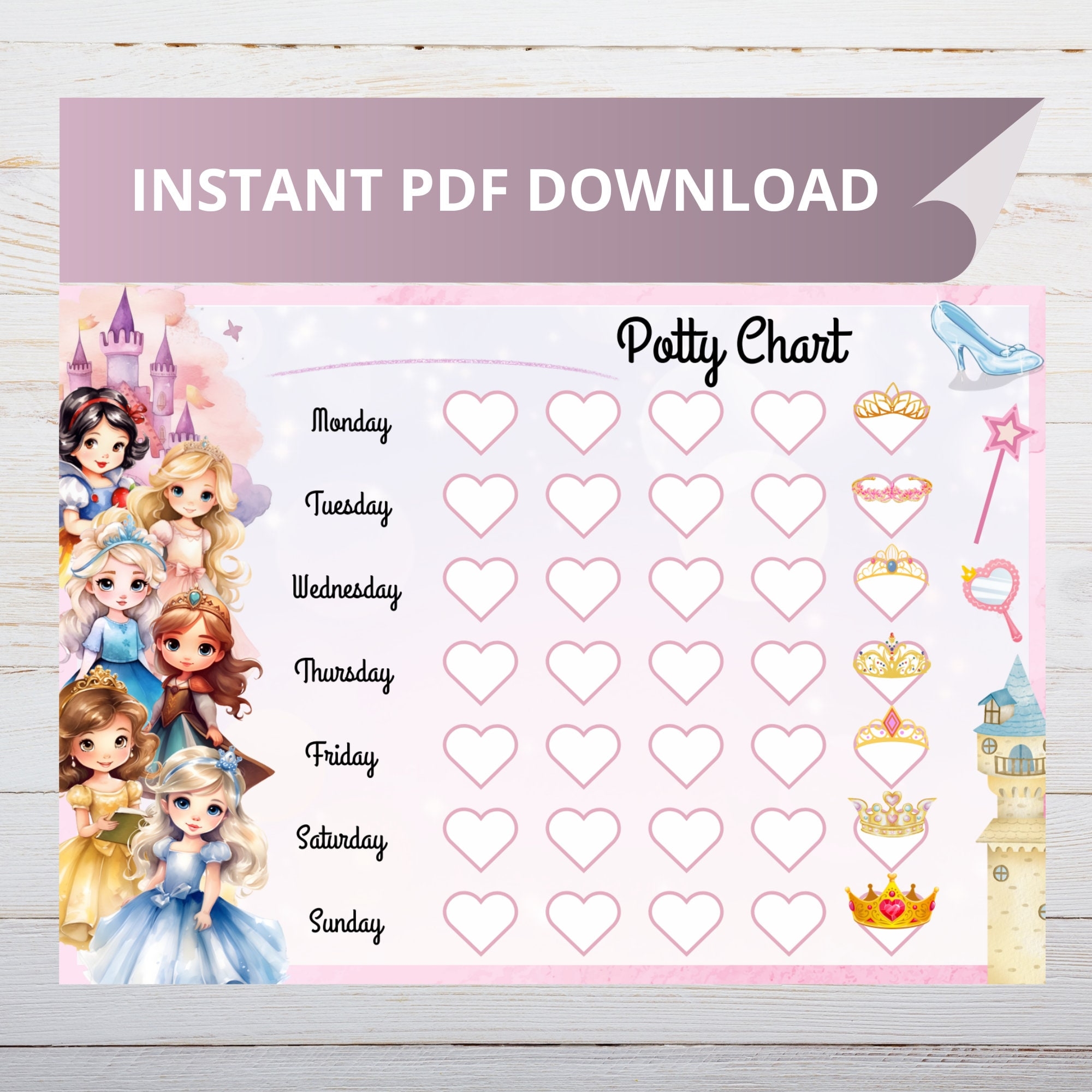 Princess Potty Training Chart Princess Reward Chart Etsy