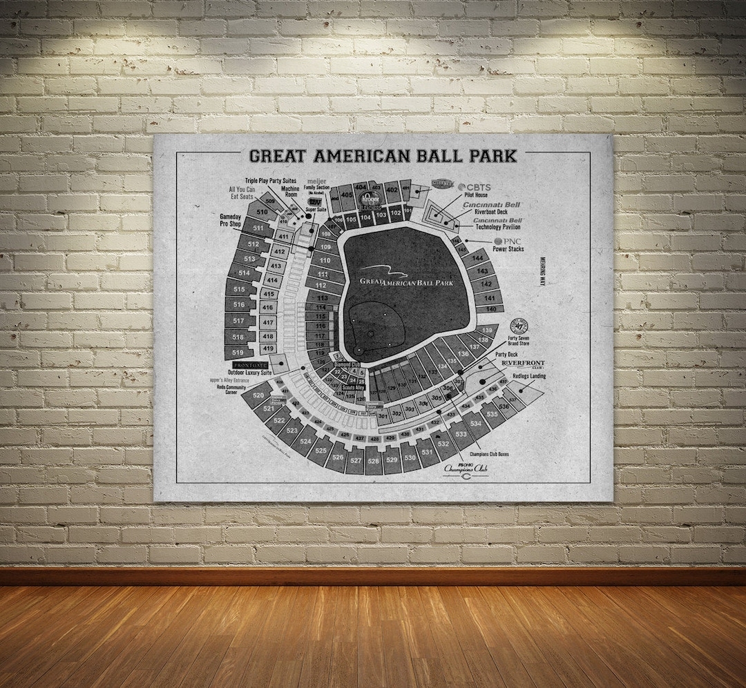 Print Of Vintage Great American Ball Park Cincinnati Reds Baseball Seating Chart On Photo Paper Matte Paper Or Stretched Canvas Etsy