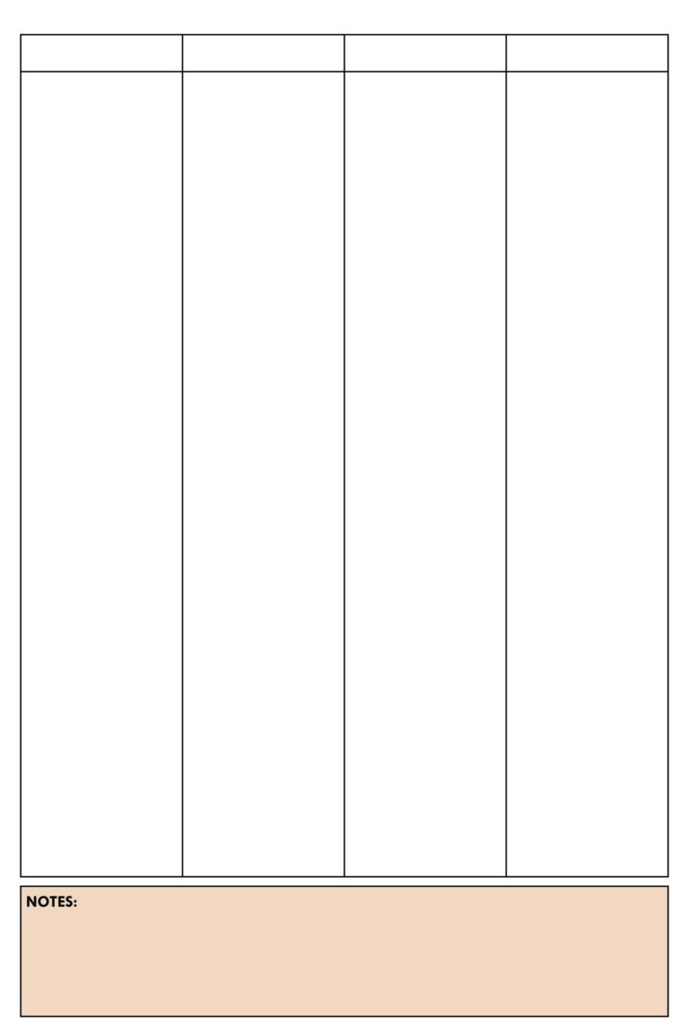 Printable Blank 4 Column Chart Templates PDF Included 