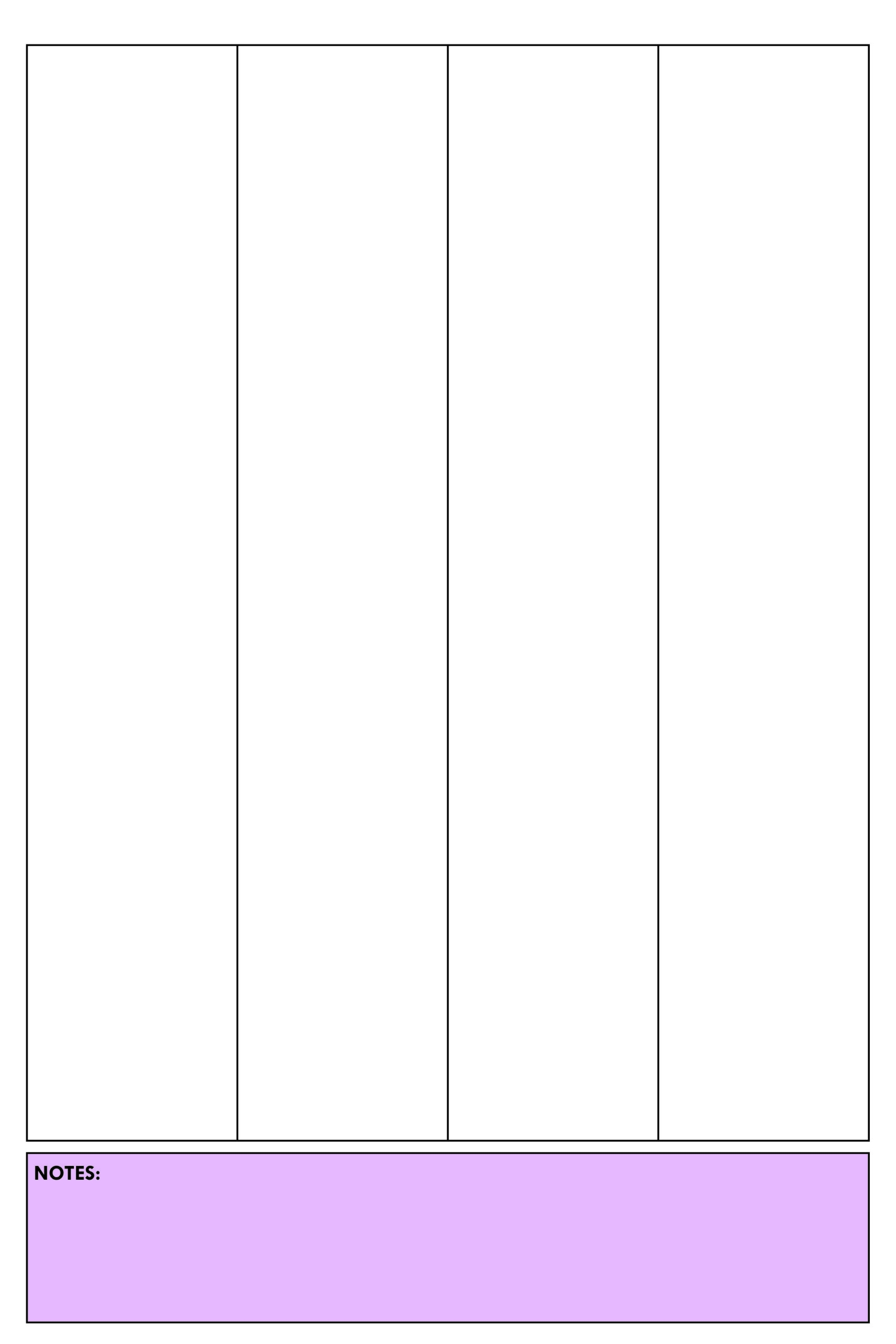 Printable Blank 4 Column Chart Templates PDF Included 