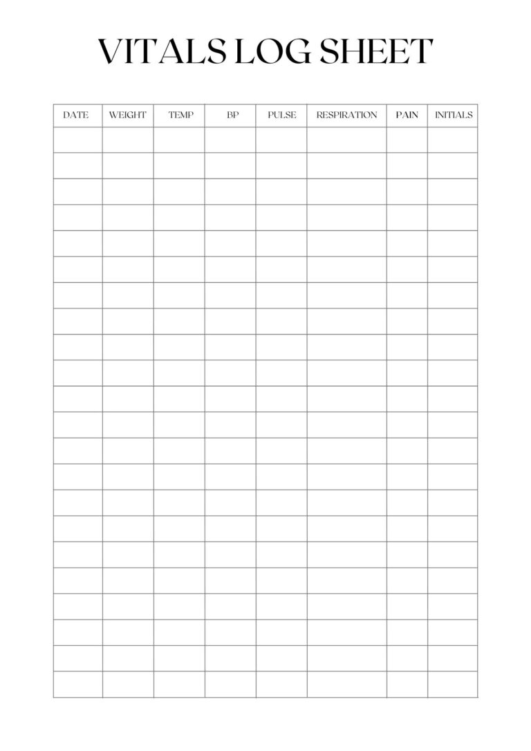 Printable Blank Vitals Log Sheet Templates With PDF Printables Hub