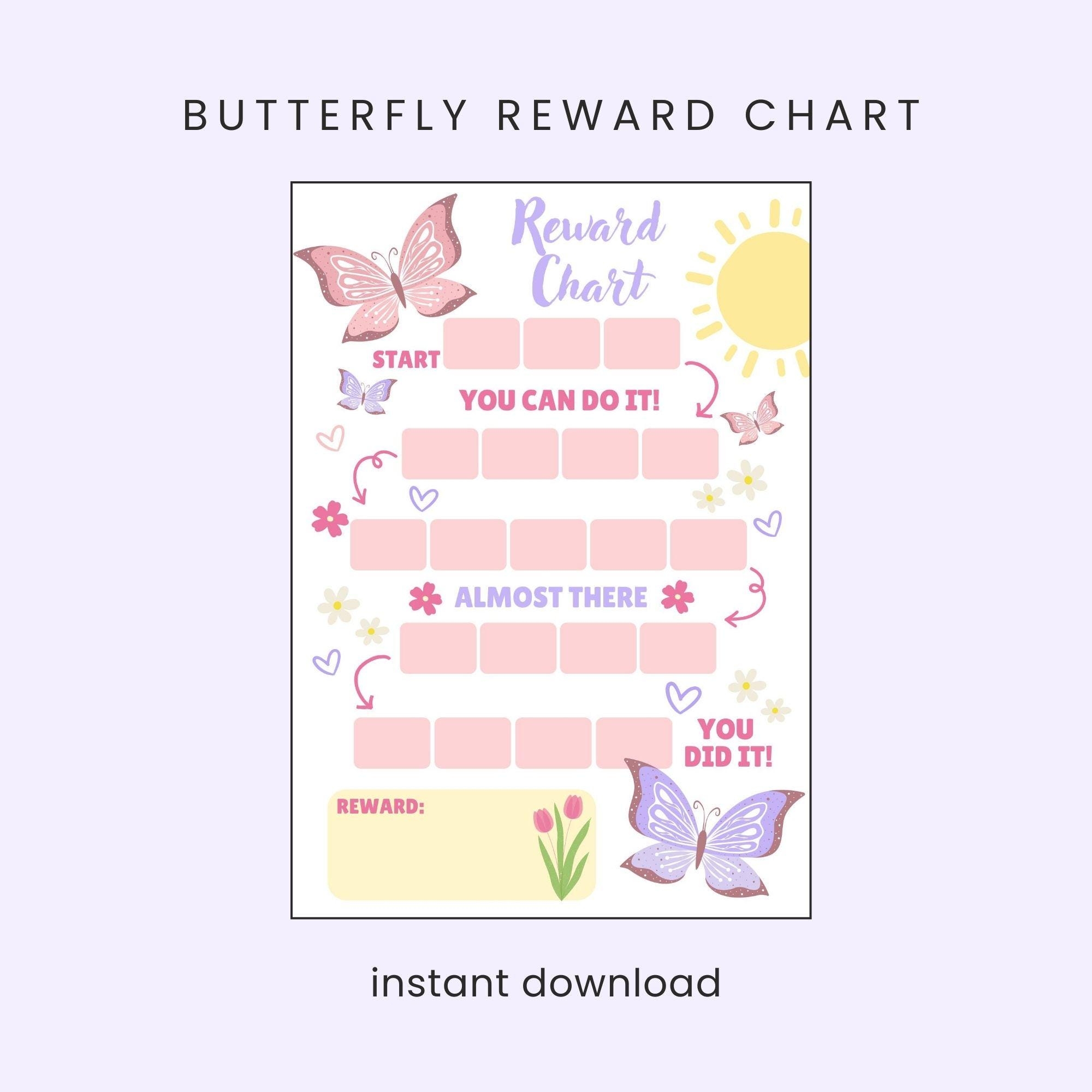 Printable Butterfly Reward Chart Girls Butterfly Sticker Chart kids Behaviour Chart Printable Toddler Potty Chart Instant Download PDF Etsy
