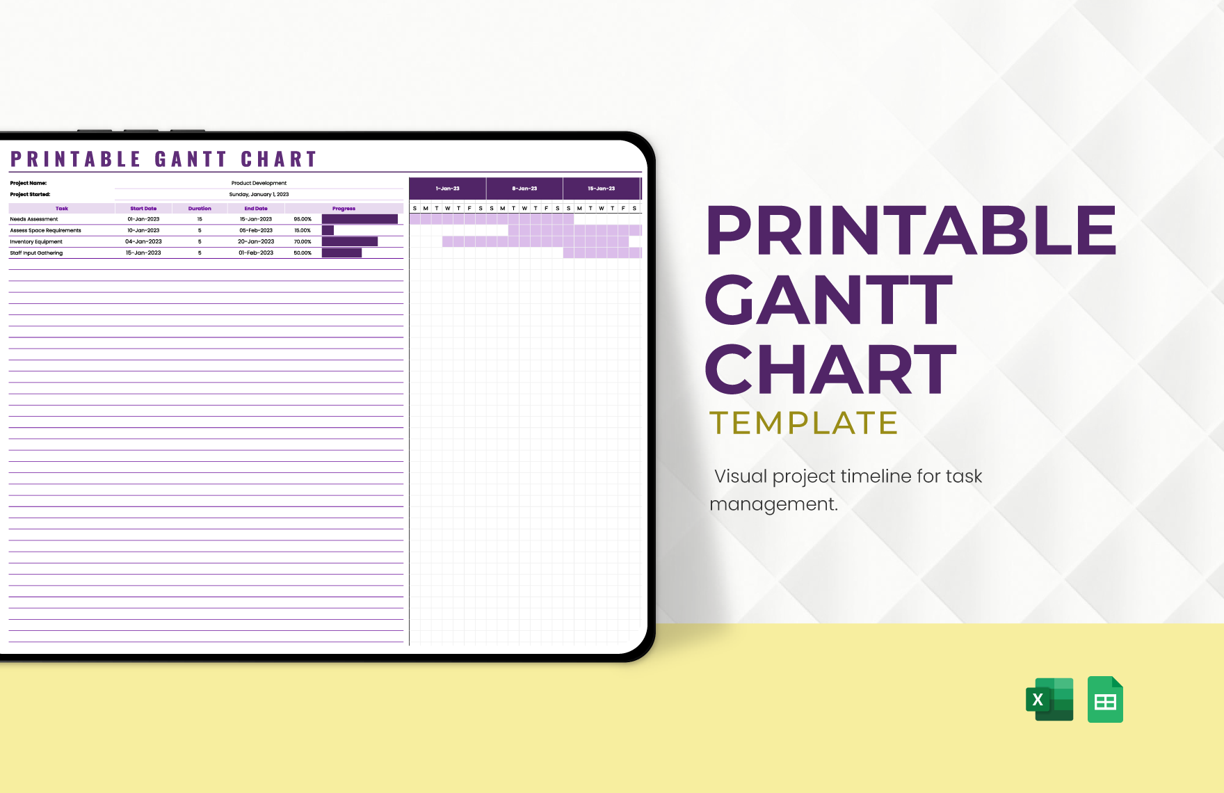 Printable Gantt Chart Template In Excel Google Sheets Download Template 