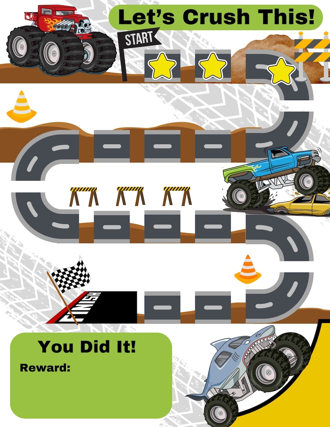 Printable Monster Truck Reward Chart Etsy Printable Monster Truck Reward Chart Etsy