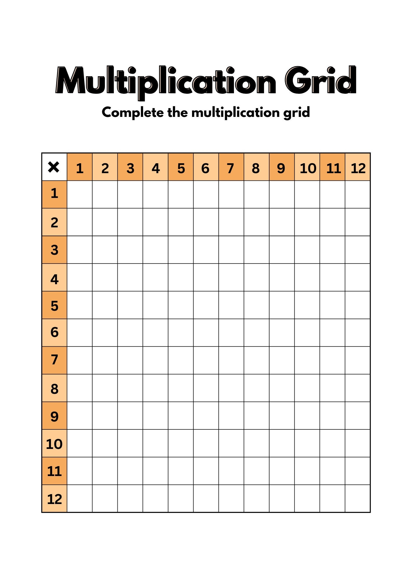 Printable Multiplication Grid Fillable Times Tables Grid Single Digit Multiplication Multiple Colors Available Etsy