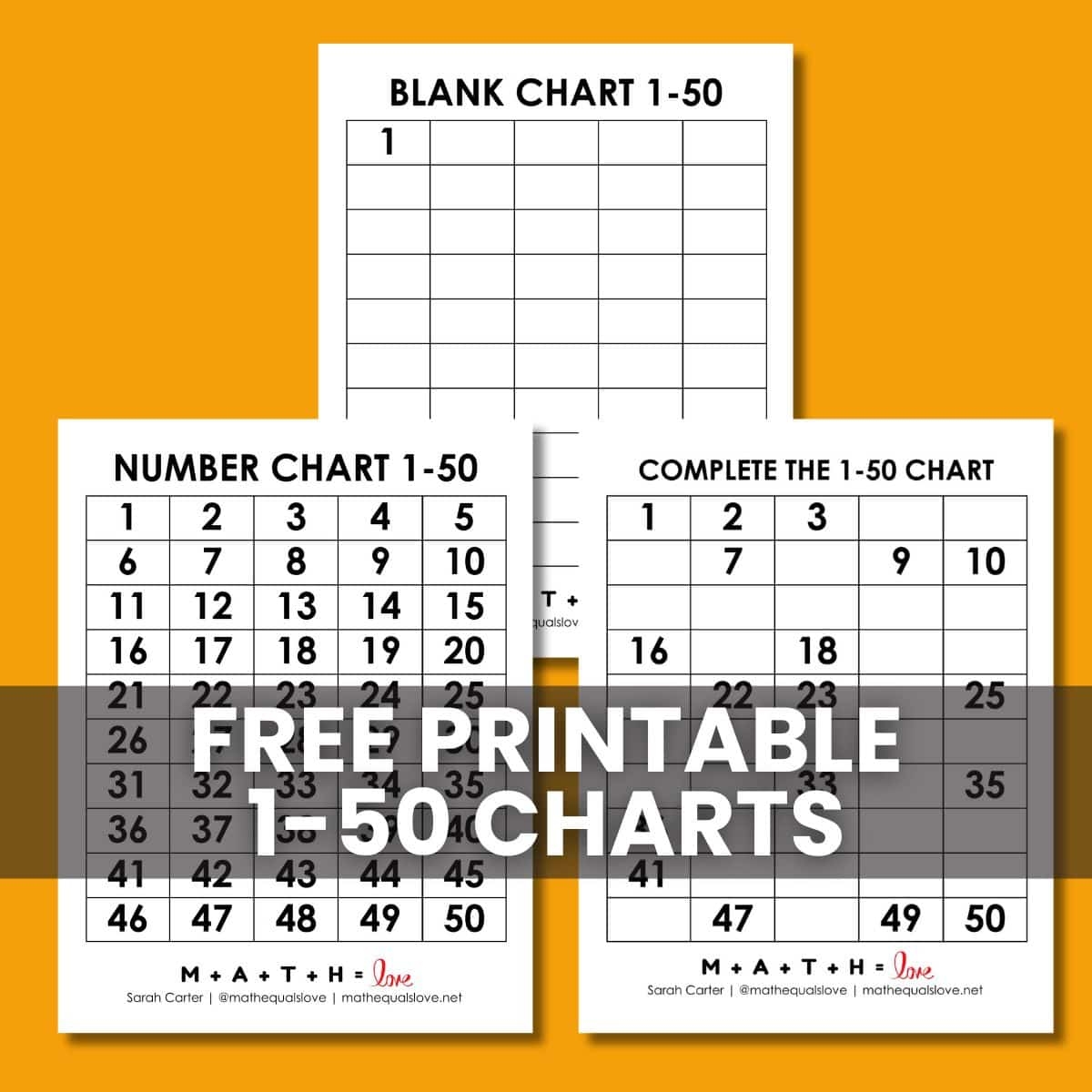 Large Printable Number Chart 1-50