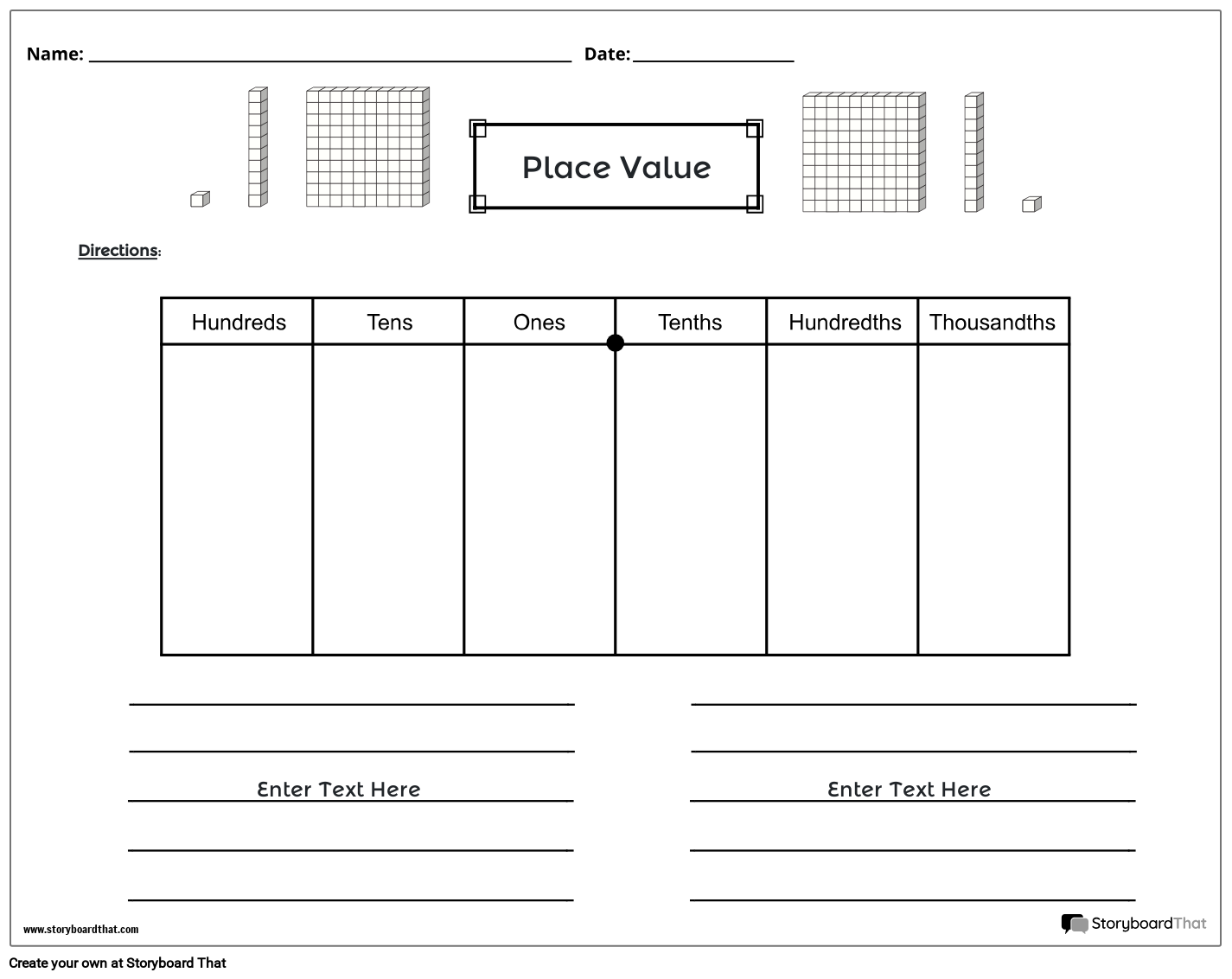 Printable Place Value Worksheet Template For Students