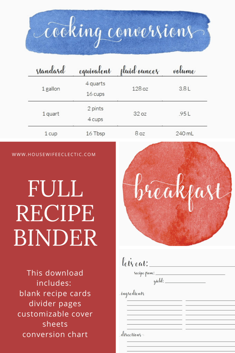 Half Recipe Chart Printable