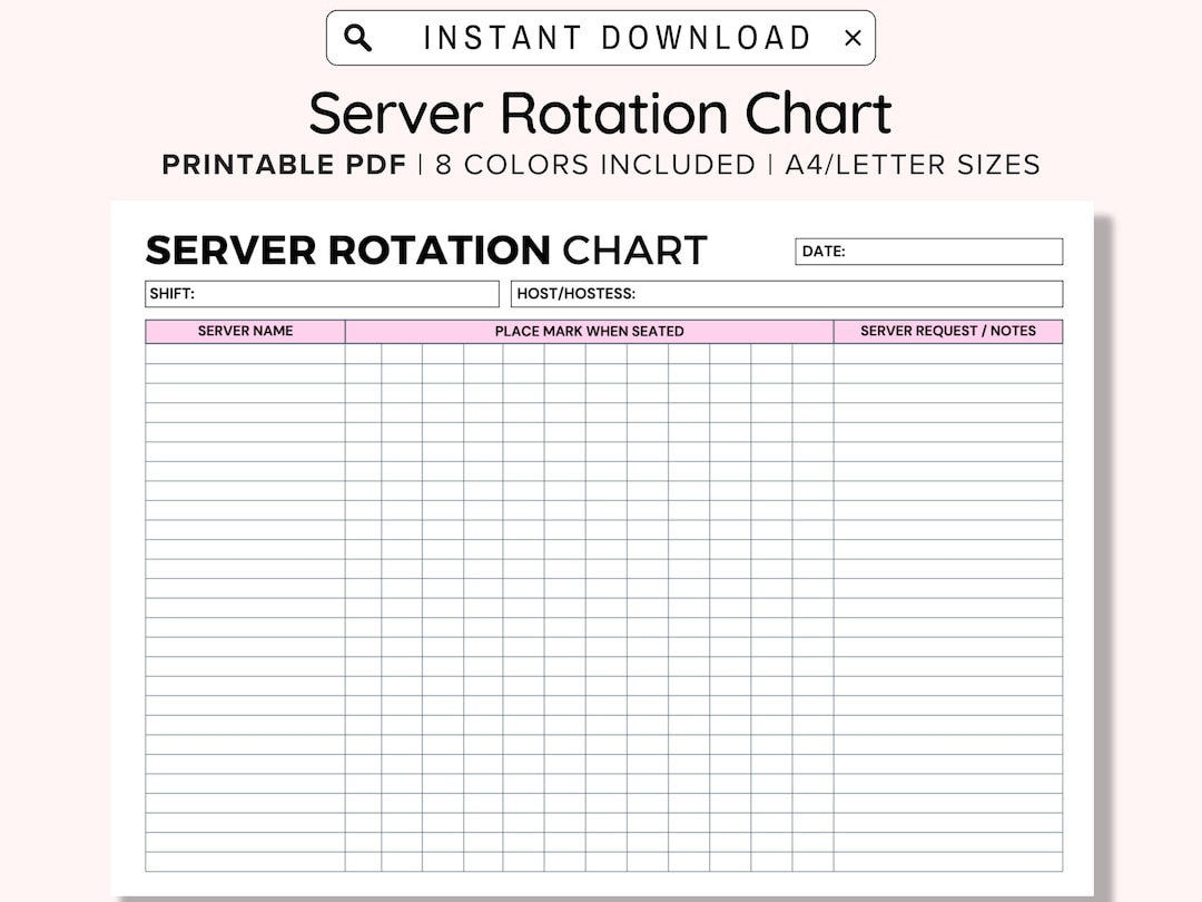 Printable Server Rotation Chart Server Chart Board Seating Chart 