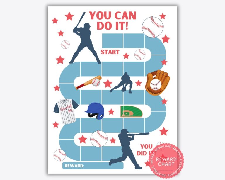 Printable Sports Reward Chart For Kids Baseball Reward Chart Boys Reward Chart Sport Reward Chart Habit Tracker Goal Progress Etsy