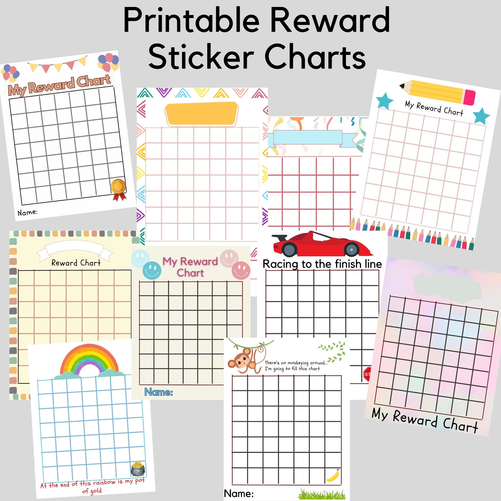 Printable Sticker Reward Charts 10 Fun Designs digital Download Etsy Printable Sticker Reward Charts 10 Fun Designs digital Download Etsy