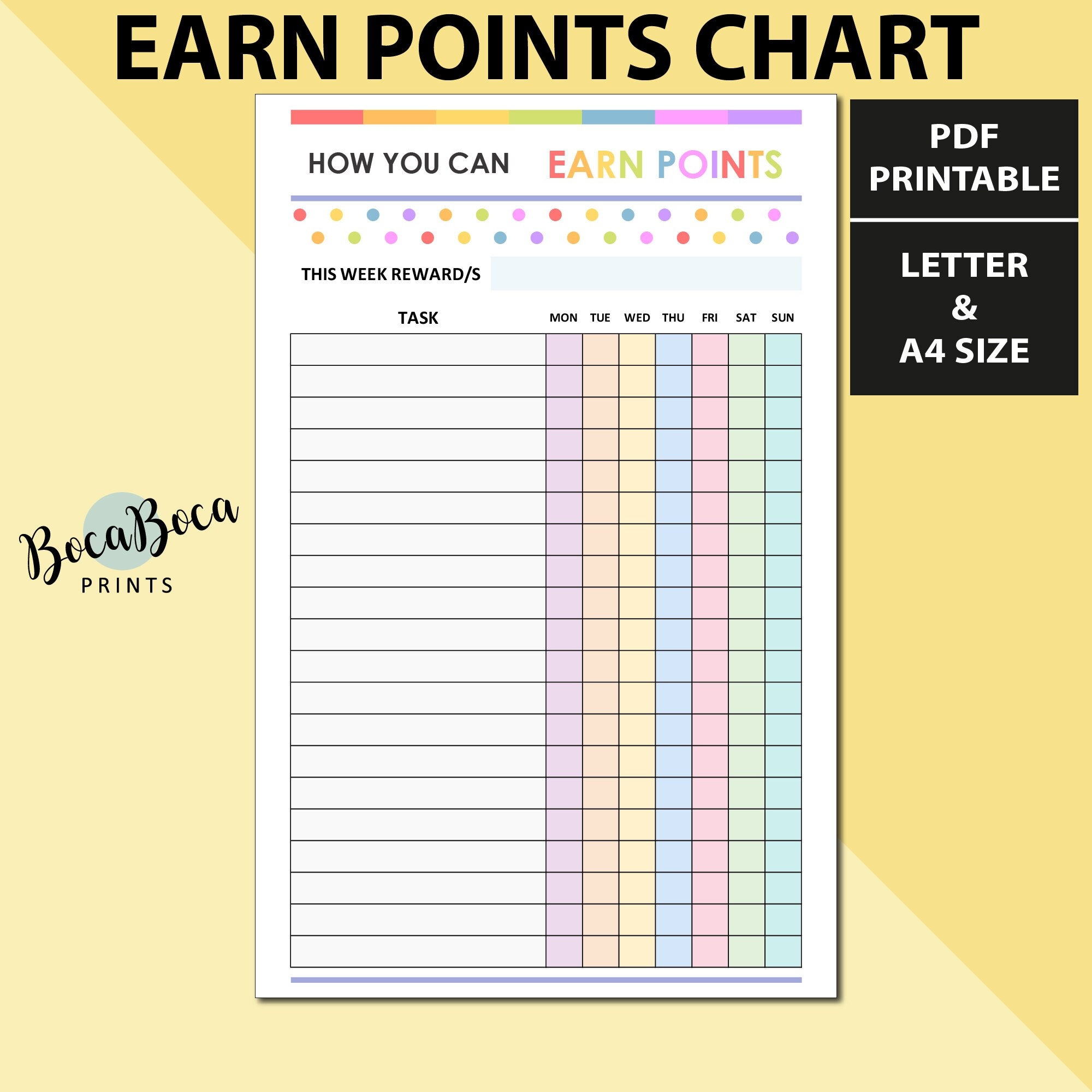 Printable Task Chart For Kids Printable Points Rewards System Foster Positive Habits And Behavior Track Progress And Achievements Etsy