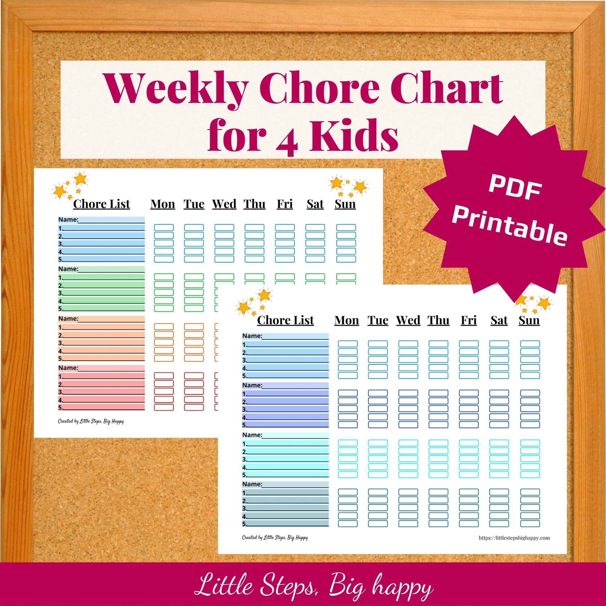 Printable Weekly Chore Chart For 4 Kids PDF Etsy Printable Weekly Chore Chart For 4 Kids PDF Etsy