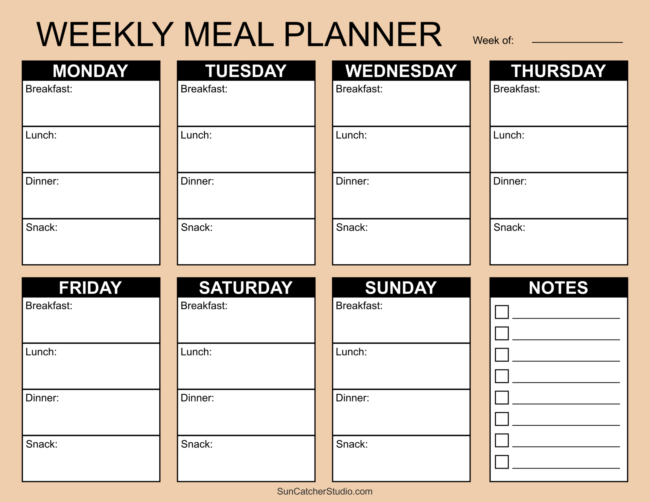 Printable Weekly Menu Template Printable Party Favors