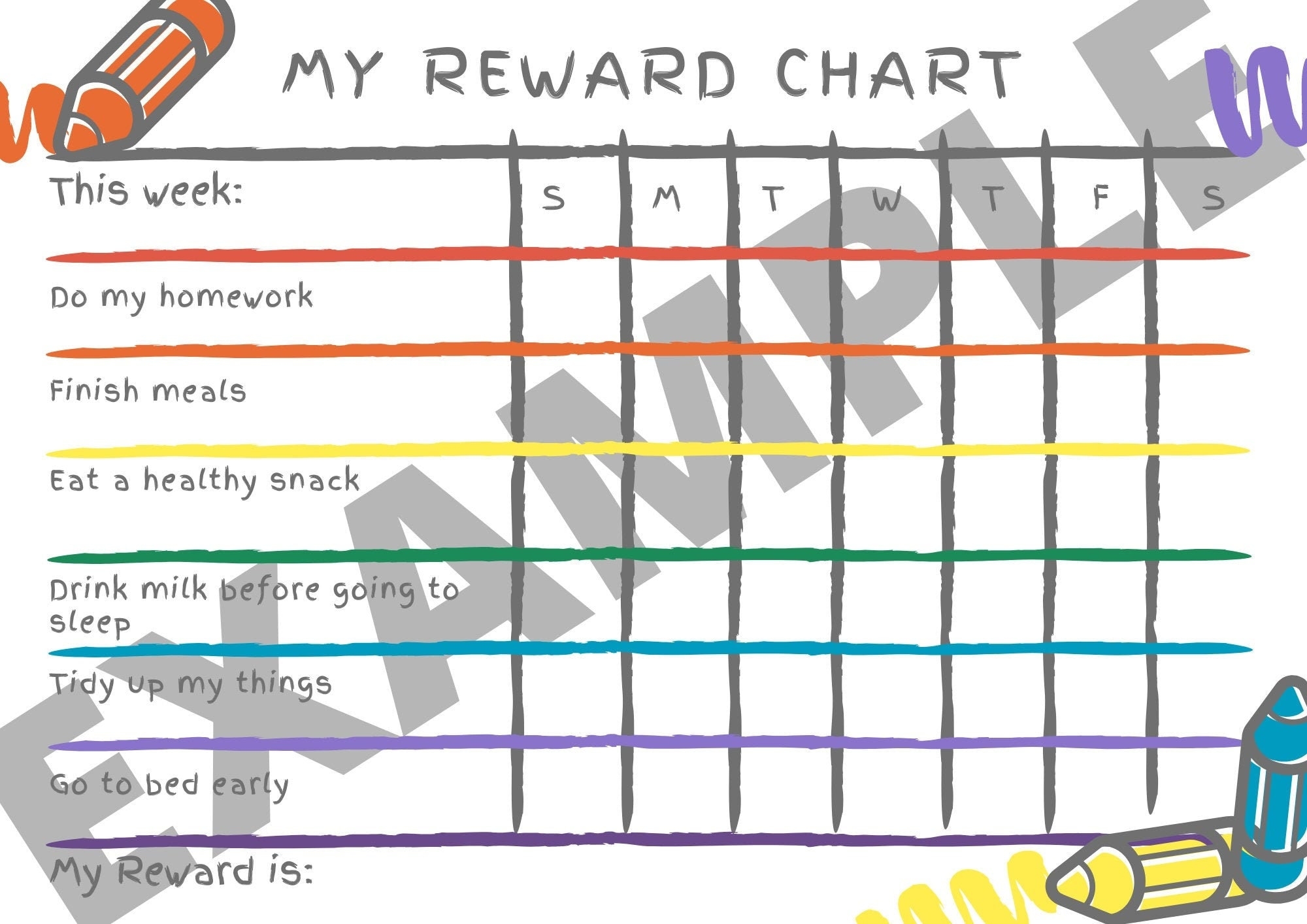 Printable Customizable Weekly Reward Chart Printable Customizable Weekly Reward Chart