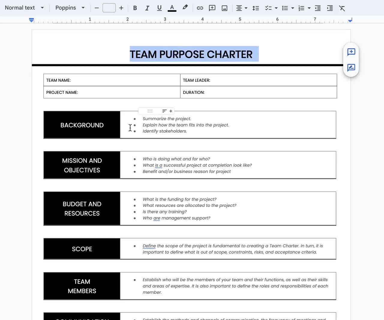 Project Charter Template Project Status Report Team Charter Project Plan Template Team Purpose Charter Management Leadership Templates