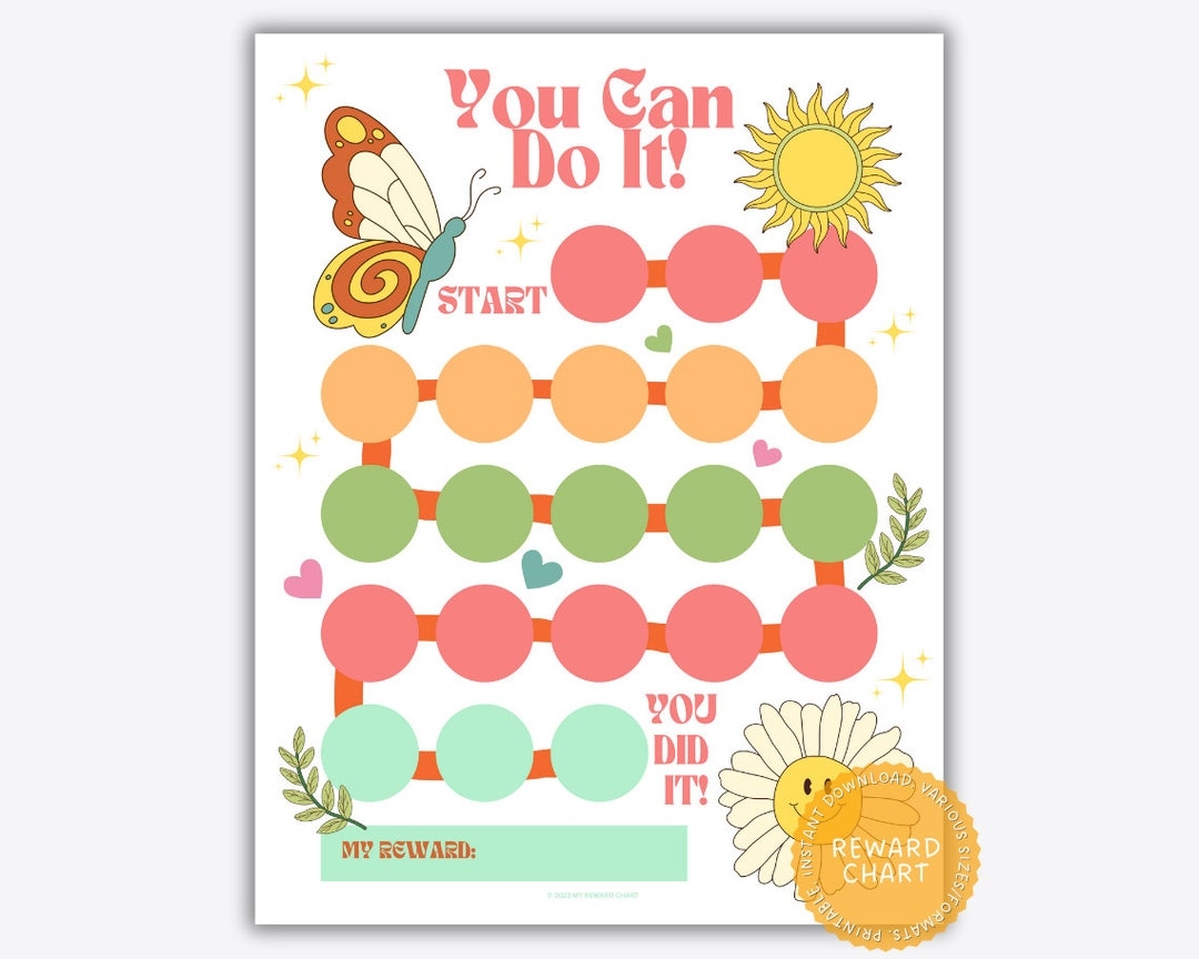 Retro Flower Butterfly Reward Chart Kids Behavior Tracker PDF Etsy