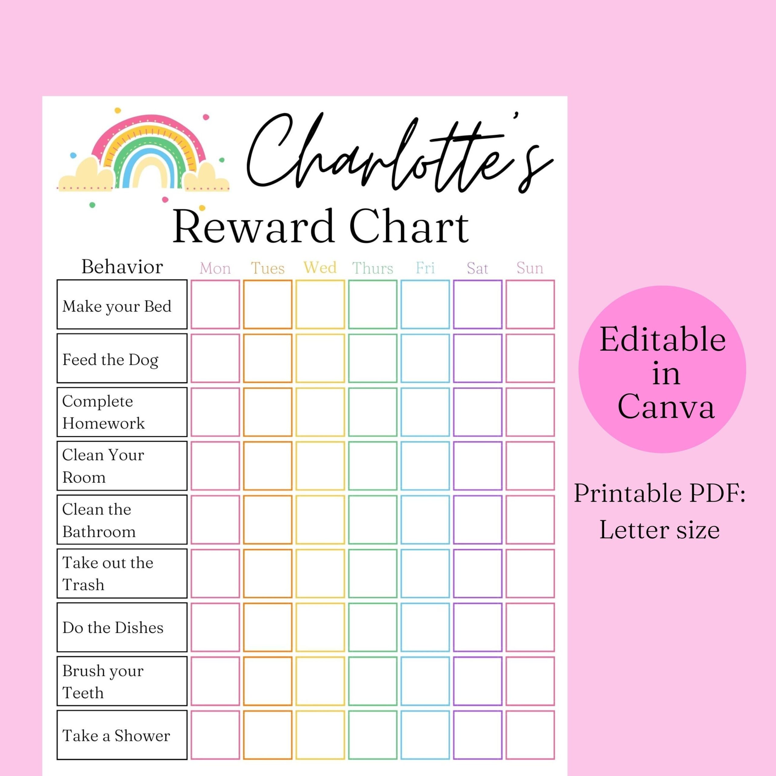 Free Printable Editable Reward Chart Template Free Printable Editable Reward Chart Template