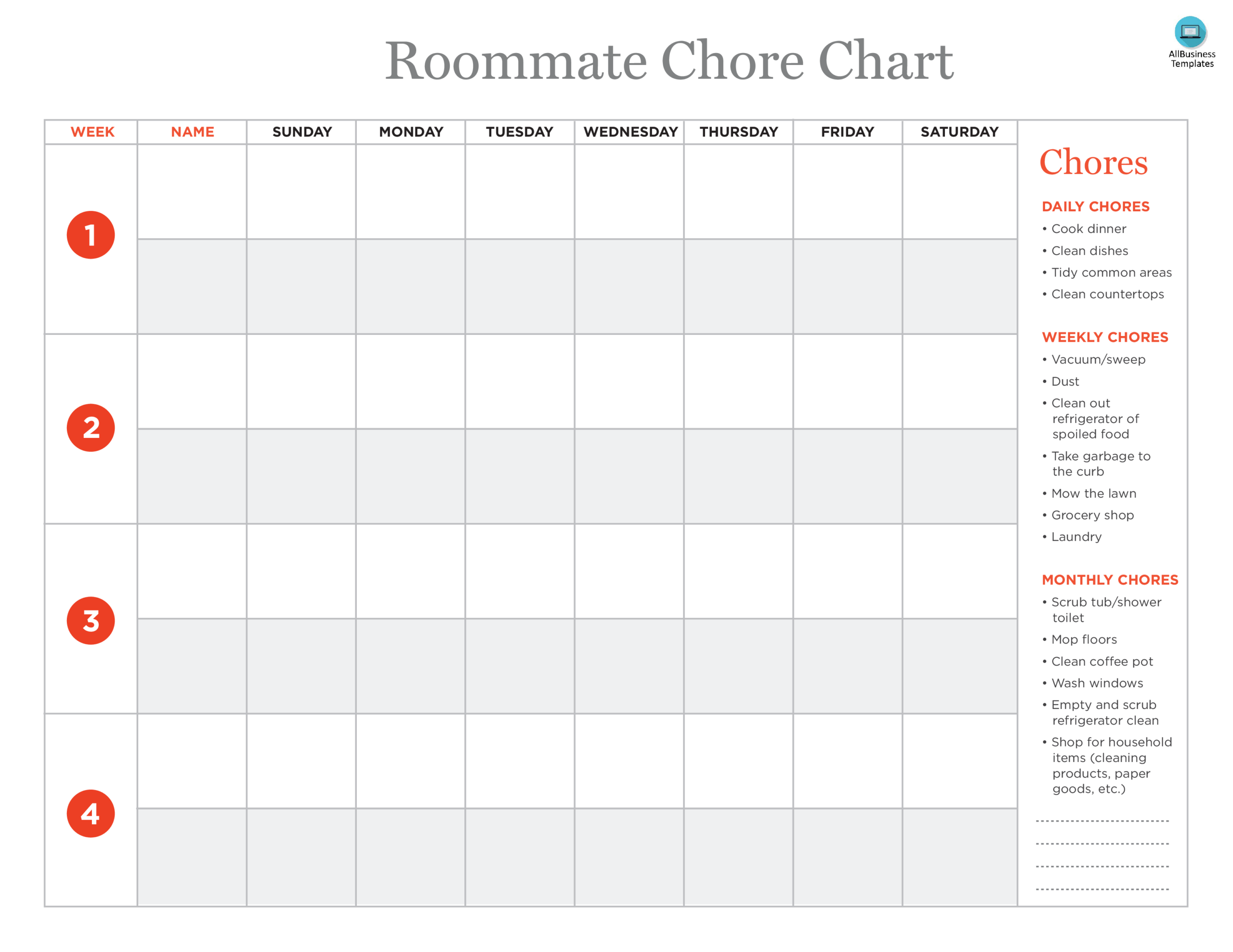Roommate Chore Chart Gratis Roommate Chore Chart Gratis