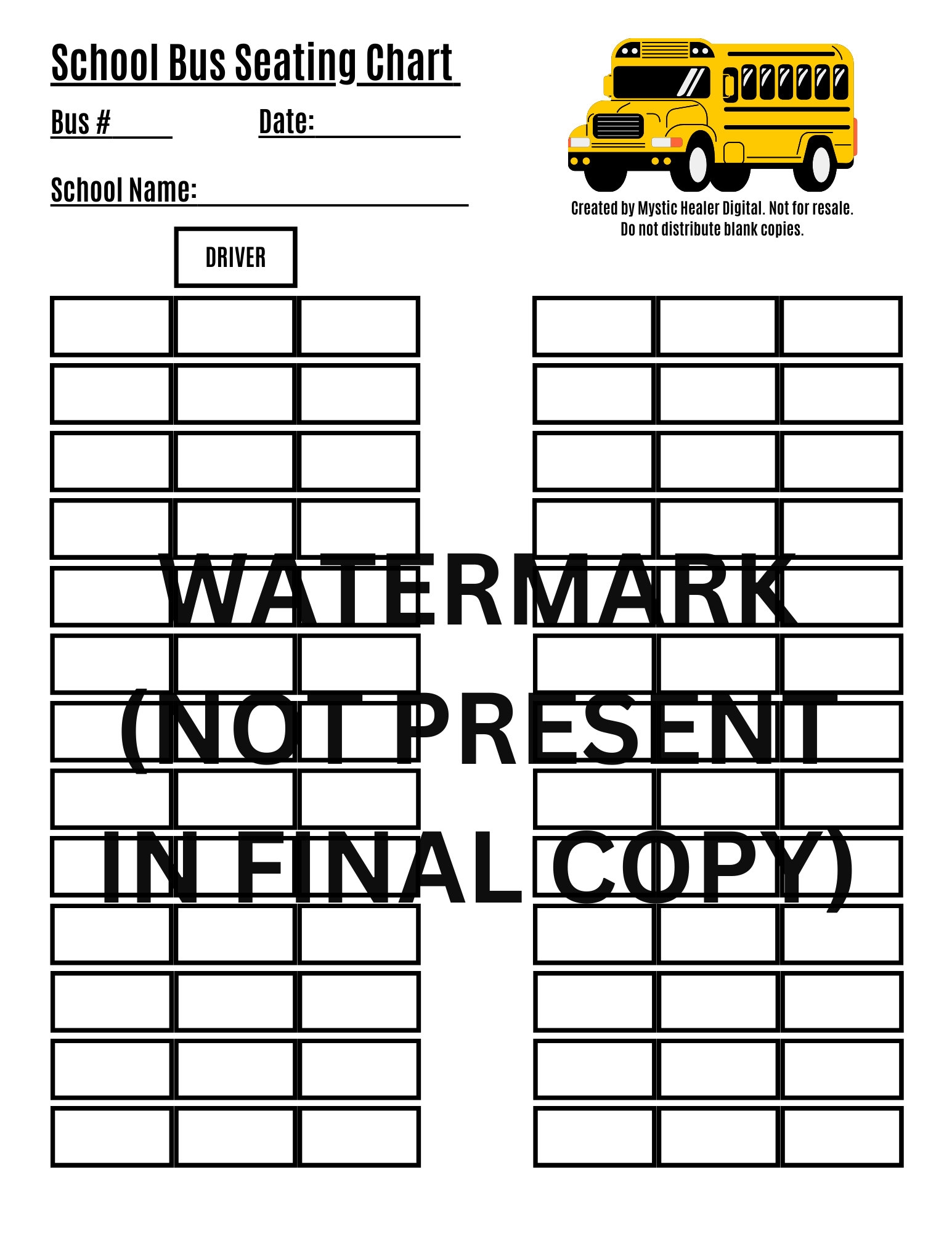 School Bus Seating Chart School Bus Drivers Teacher Bus Chart 