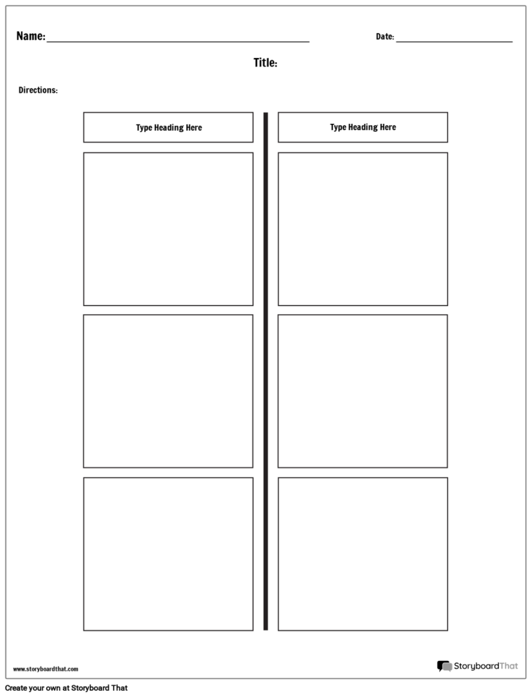 Simple 2 Columns T Chart Worksheet Template Storyboard