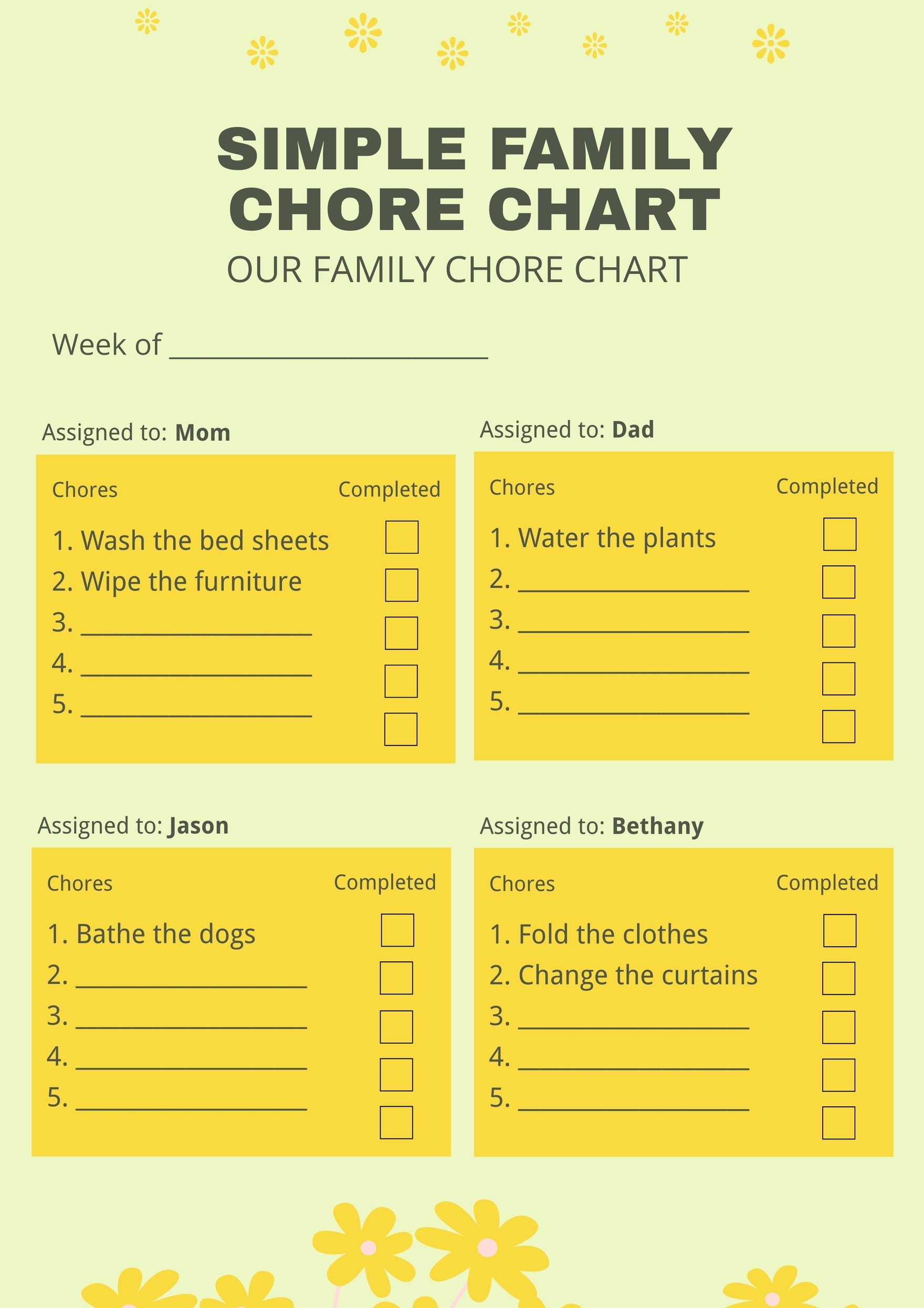 Free Printable Family Chore Charts Free Printable Family Chore Charts