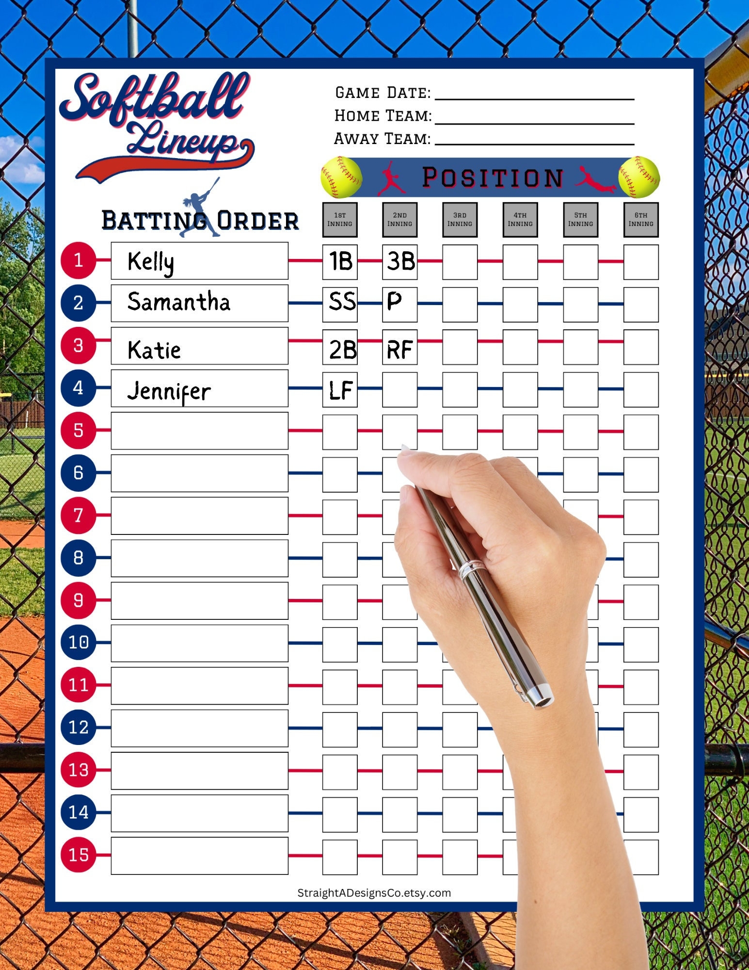 Softball Lineup Template Etsy