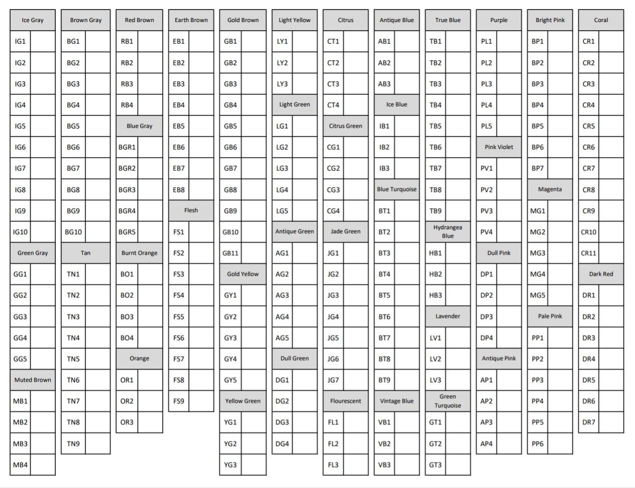 Spectrum Noir Color Chart Printable