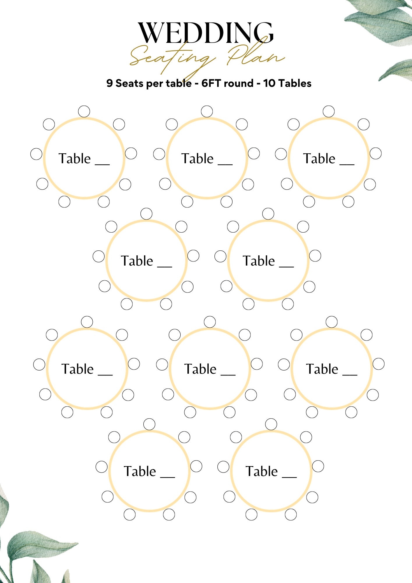 Table Seating Chart Planner For 9 Pax Table Plan Nine Seats Table Planner Seat Chart Organisation Book Printable PDF Event Seating Plan Etsy