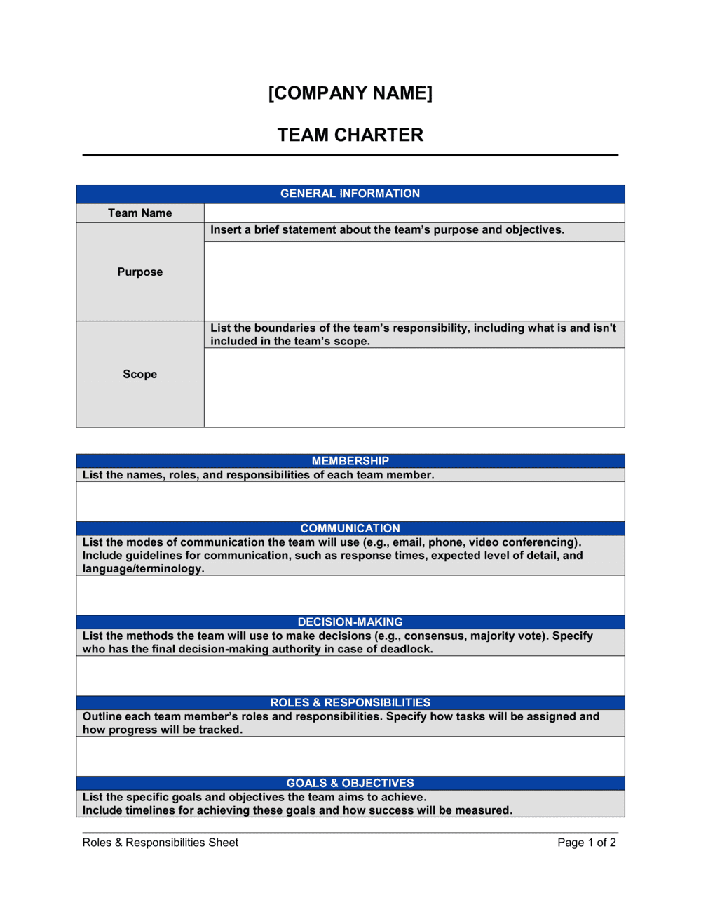 Team Charter Template
