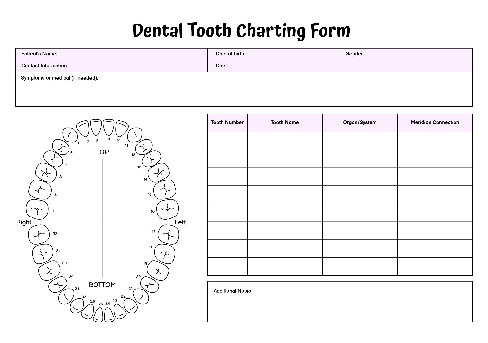 Tooth Chart Full Sheet 15 Free PDF Printables Printablee