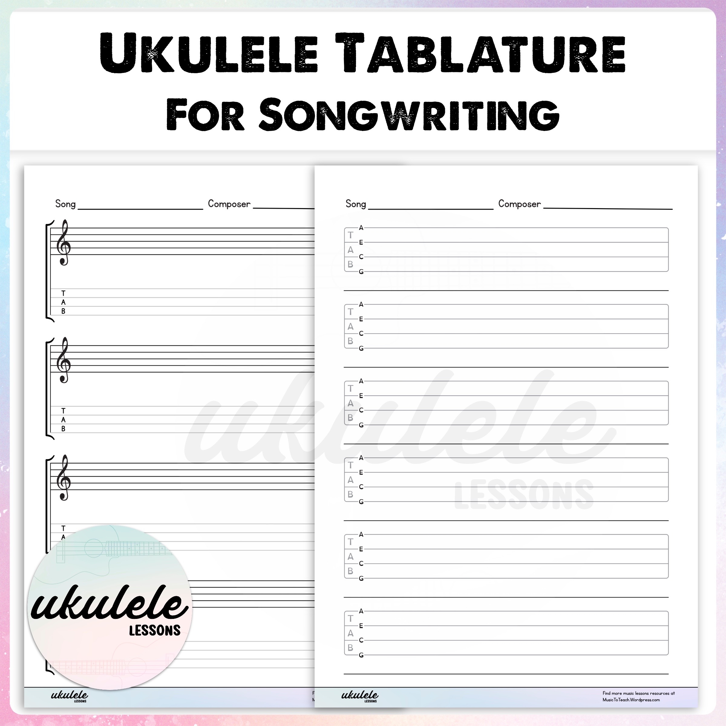 Ukulele TAB Blank Ukulele Tablature Sheets For Songwriting Made By Teachers
