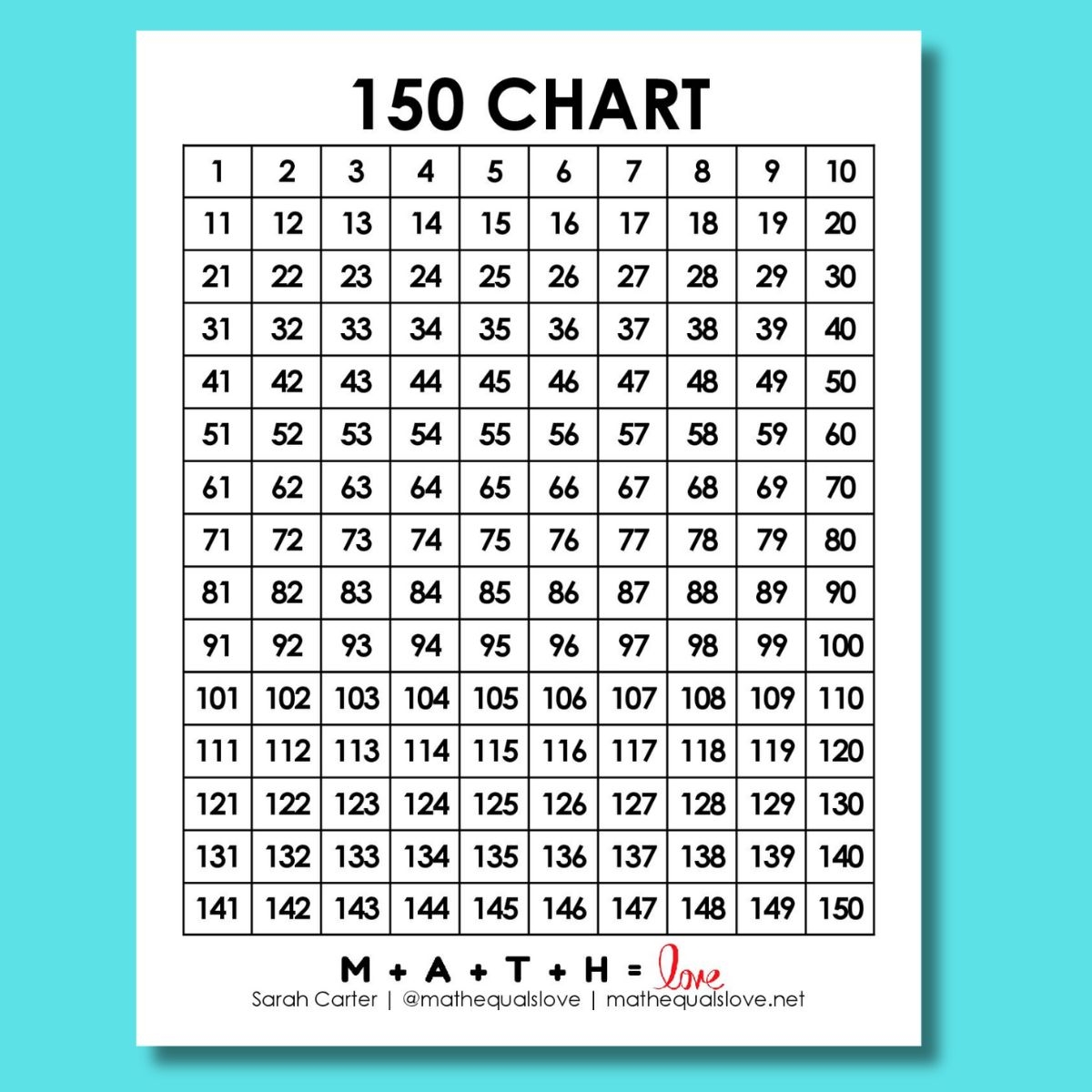 1 150 Number Chart Free Printable PDF 1 150 Number Chart Free Printable PDF