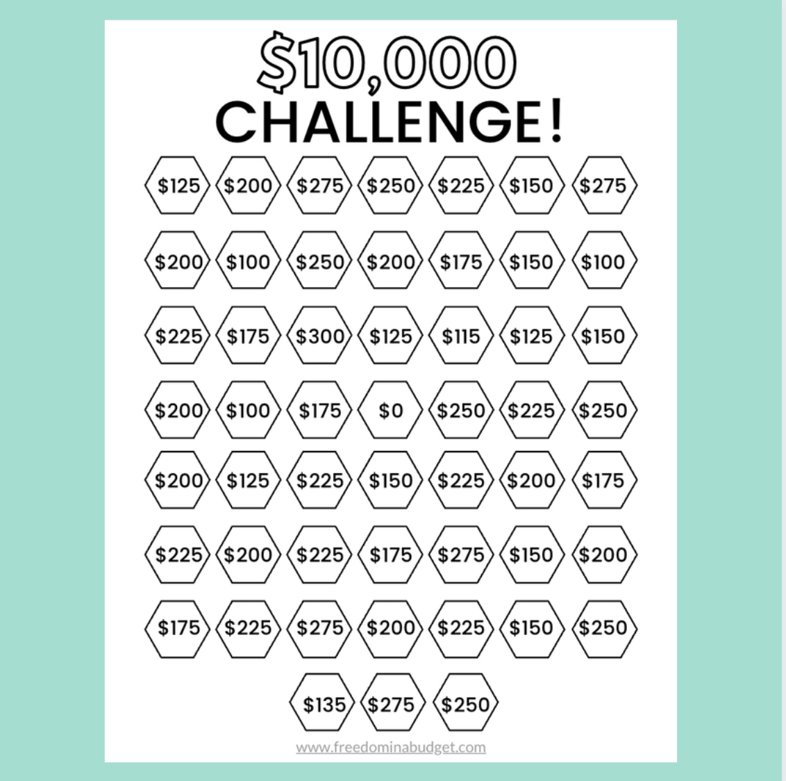 Savings Chart Printable 10 000