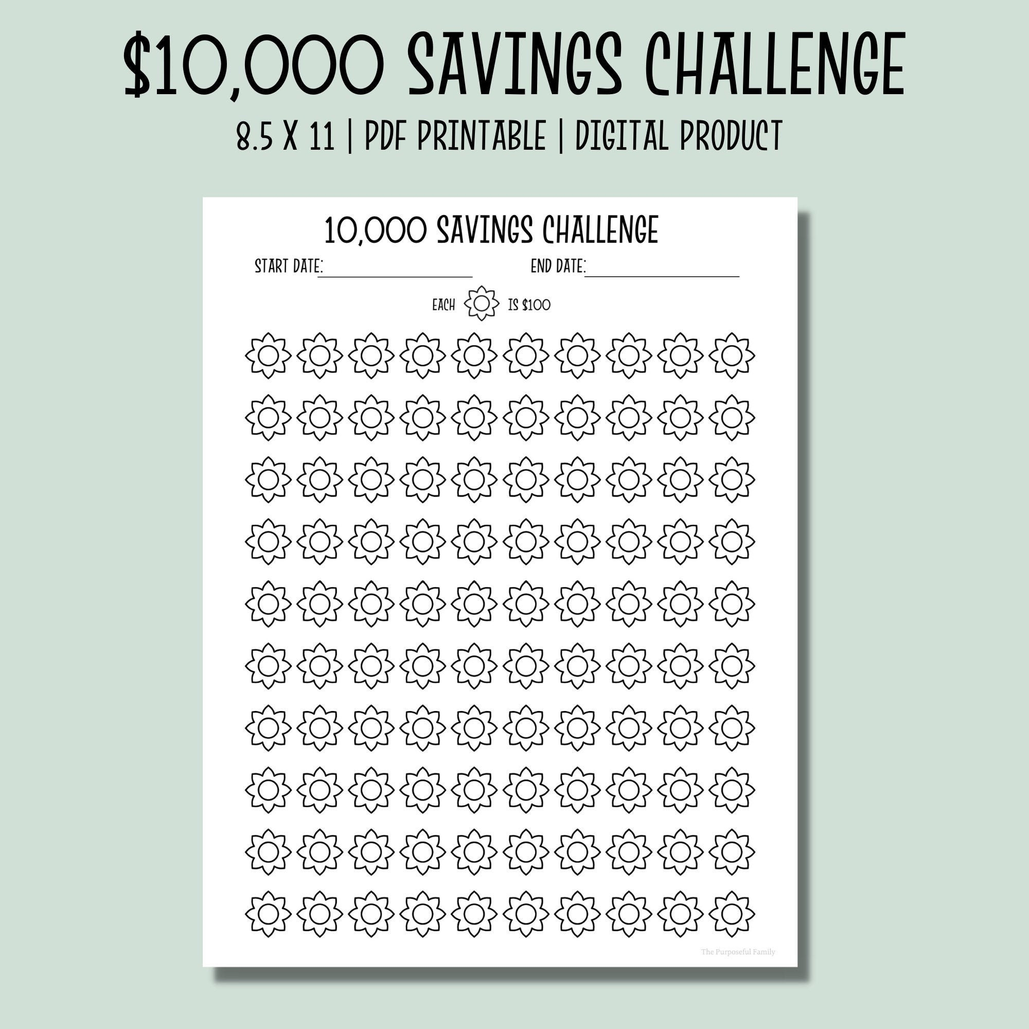 10 000 Money Saving Challenge 10k Printable Savings Tracker Downloadable Savings Chart Etsy