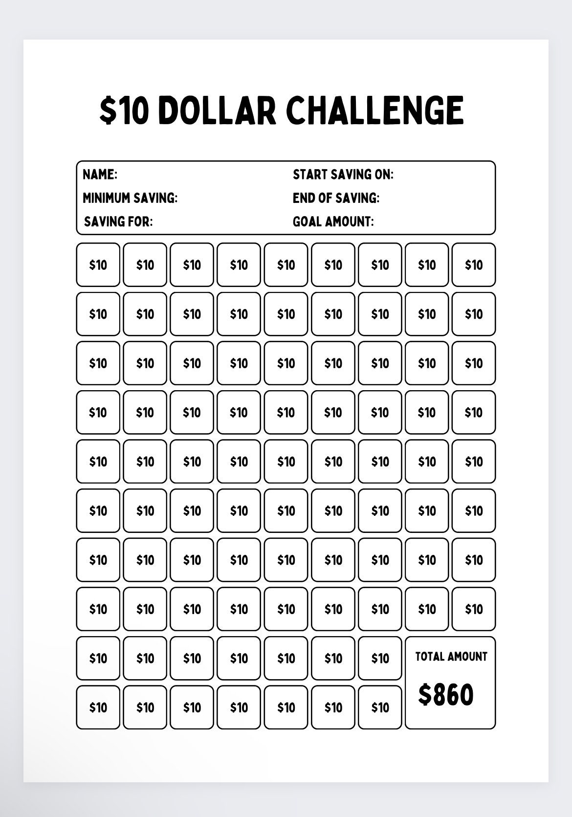 10 Dollar Saving printable Savings Challenge savings Tracker savings Log savings Challenges 10 Dollar Savings Tracker savings Sheet Etsy Ireland