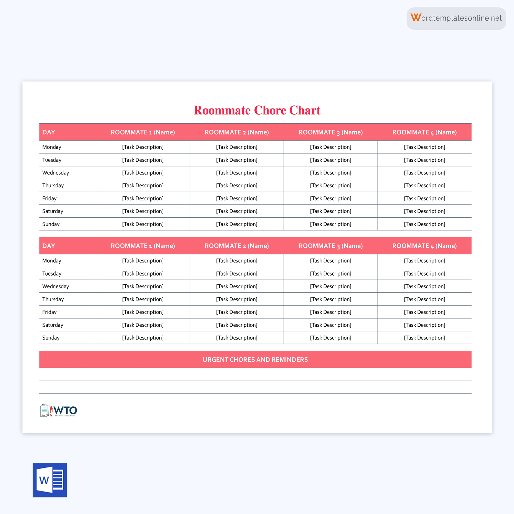 Printable Chore Charts For Roommates