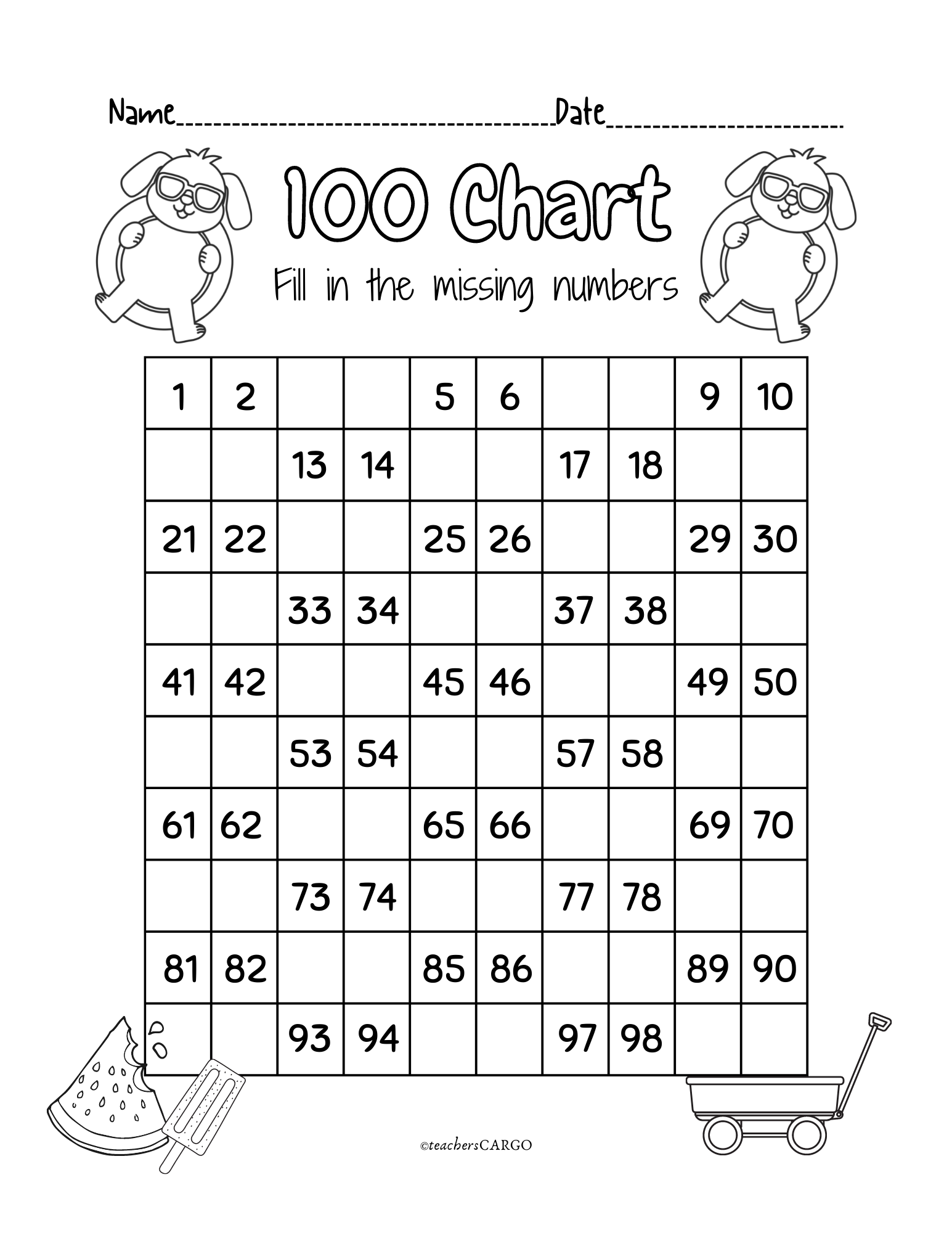 100 Chart Missing Number Fill In The Missing Numbers Worksheet Made By Teachers