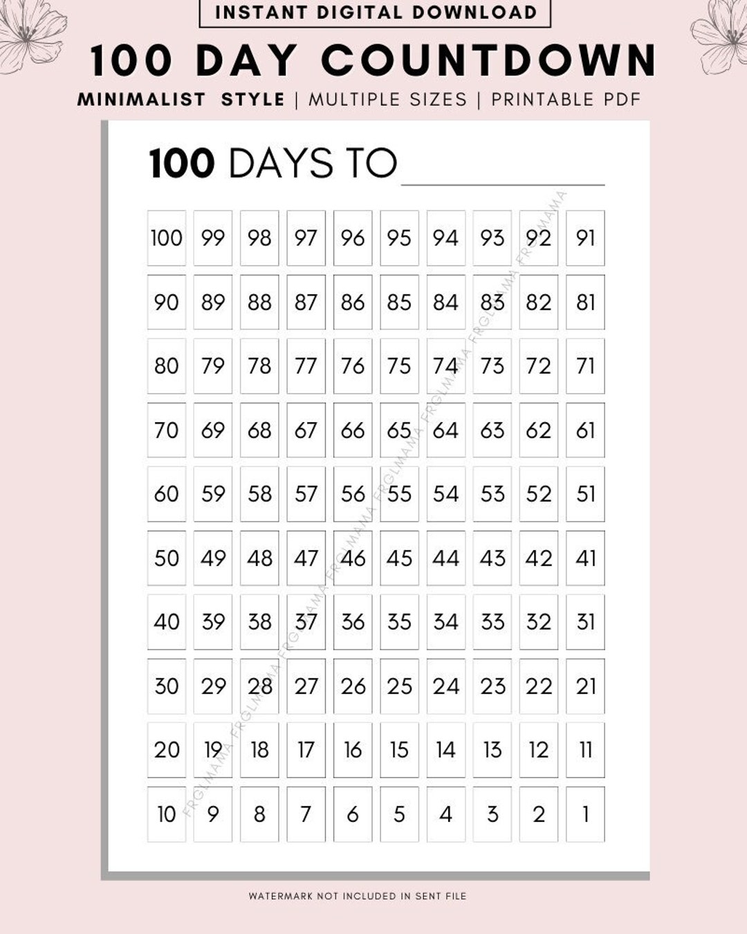 100 Day Countdown Printable Minimalist Planner PDF Etsy Norway