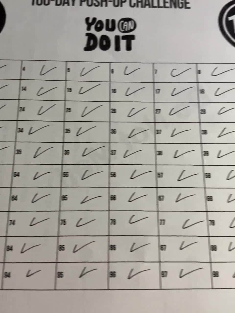 Printable 100 Pushup Challenge Chart