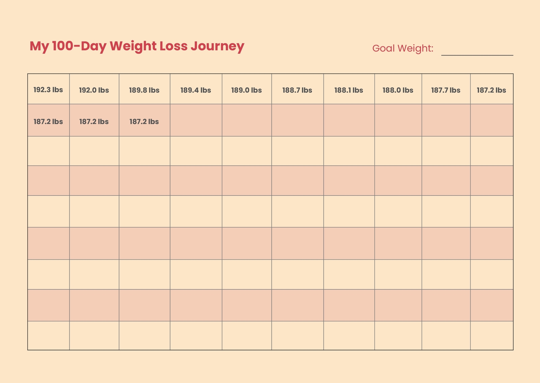 100 Day Weight Loss Chart In Illustrator PDF Download Template