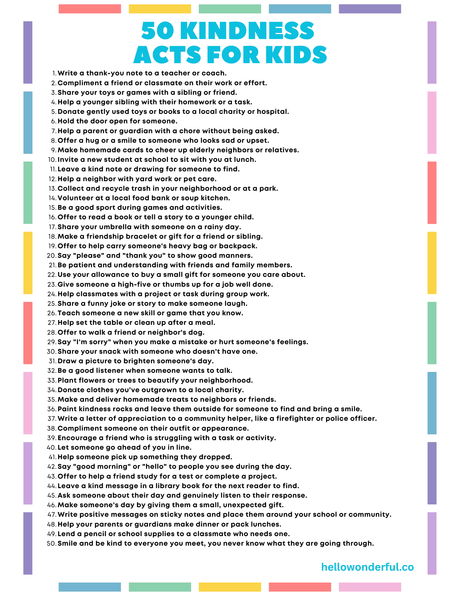 Printable 100 Acts Of Kindness Chart