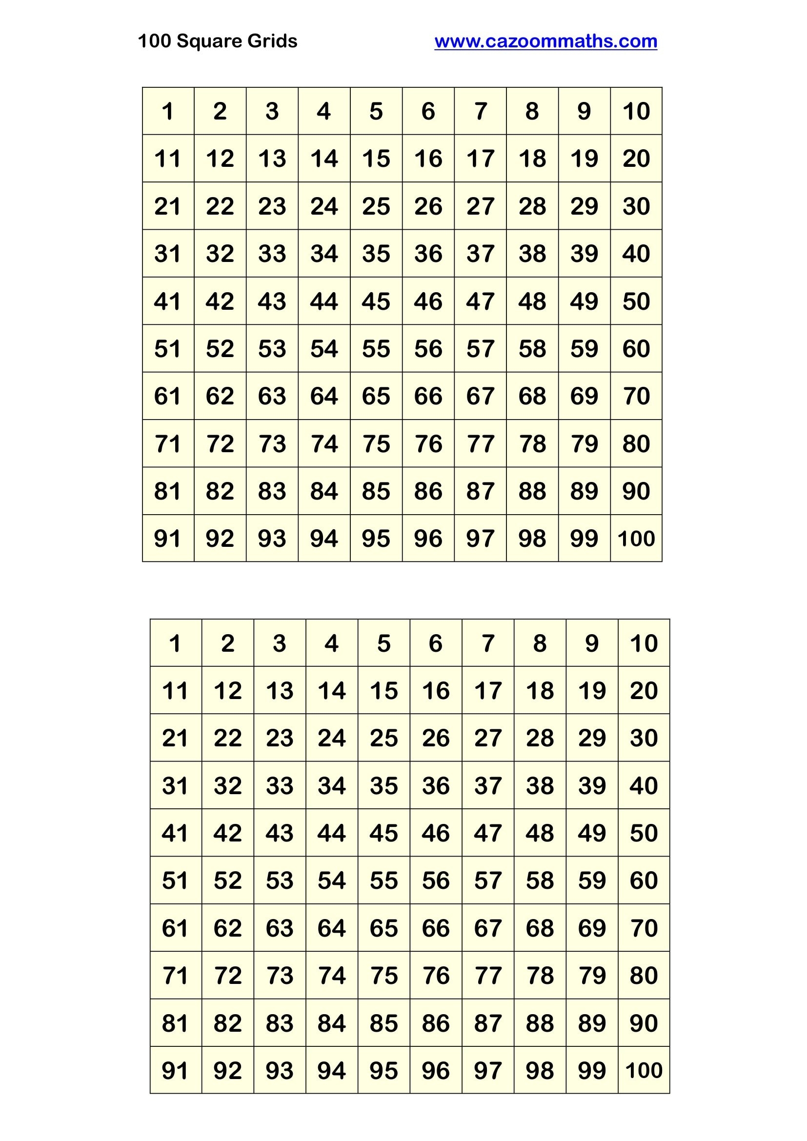 100 Square Grids 2 Per Page FREE Teaching Resources
