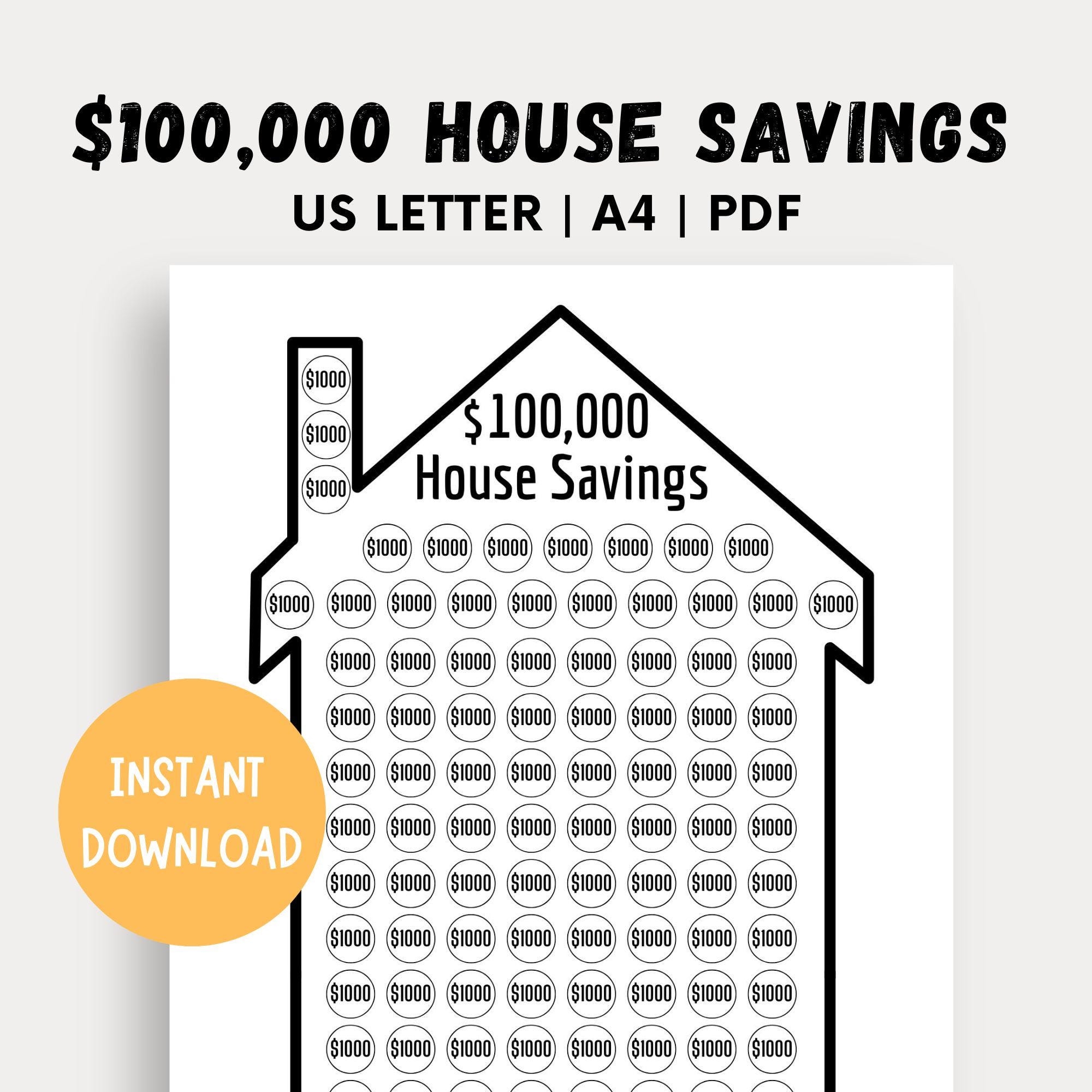 100K House Savings Tracker Printable Savings Goal PDF Etsy