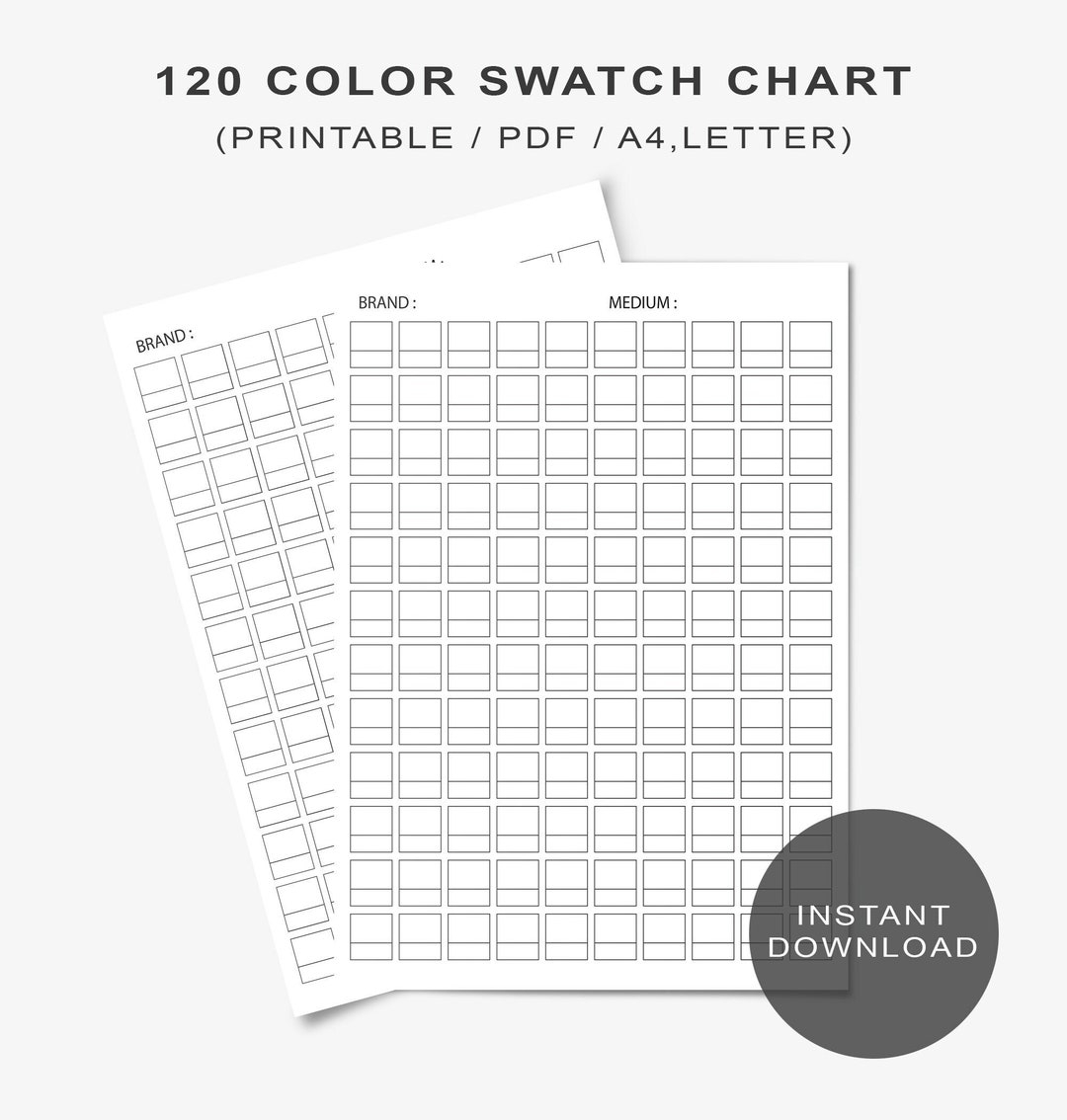 120 Color Swatch Chart Digital Printable 120 Color Swatch Chart Template PDF DIY Color Chart Watercolor Pencil Pastel Color Template Etsy