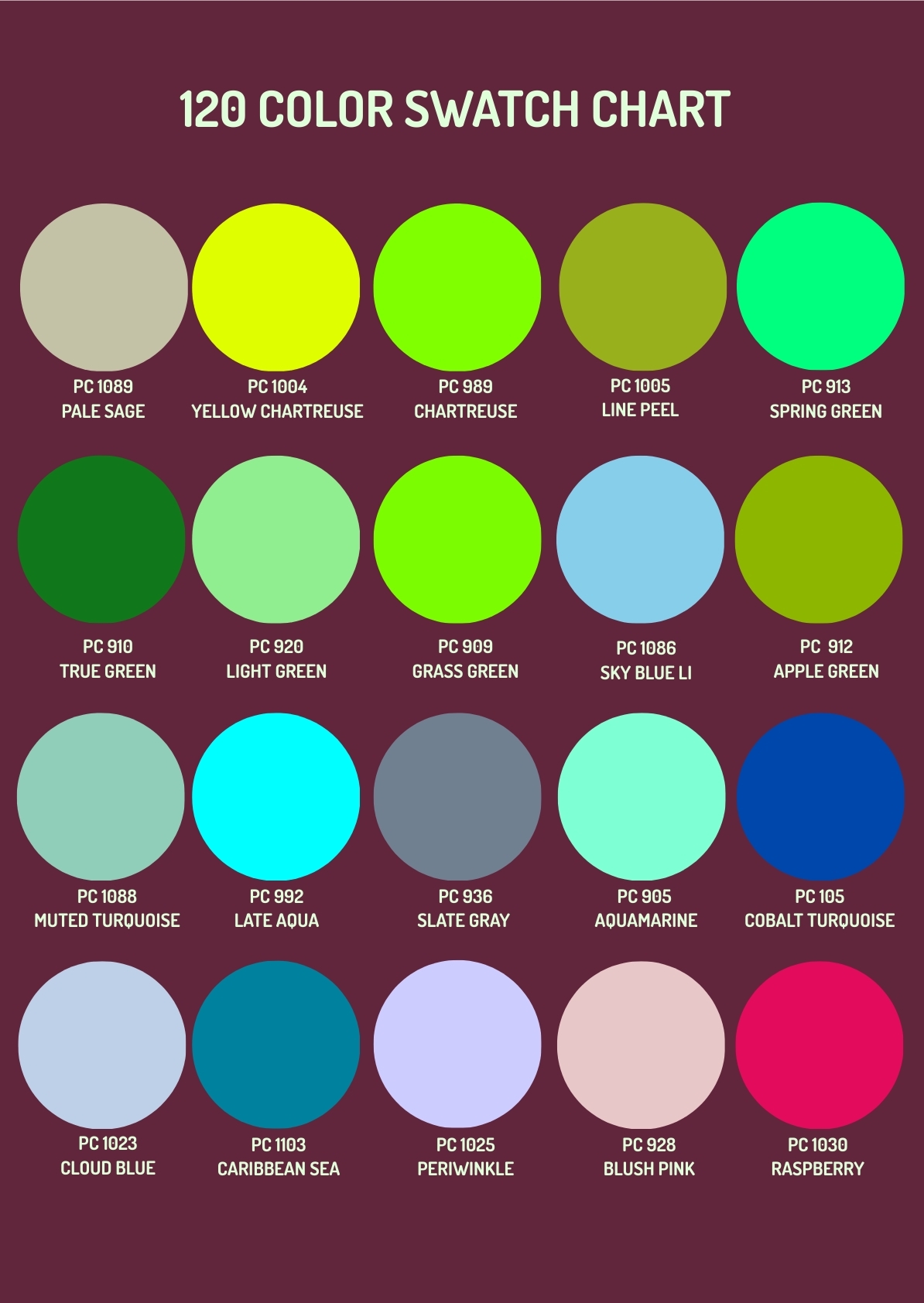 80 Color Swatch Chart Printable