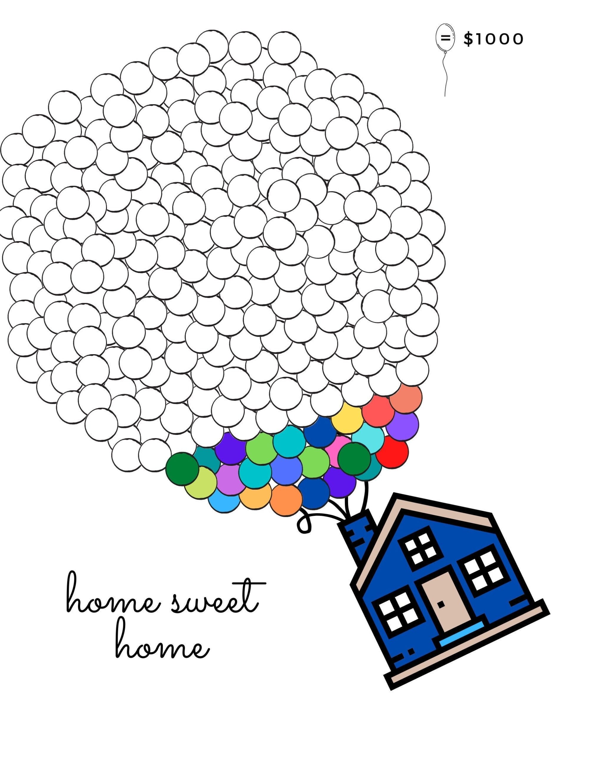 150k Debt Free House Chart Mortgage Payoff Progress Chart Debt Free Goal Tracker Balloon House Debt Coloring Chart Baby Step 6 Etsy