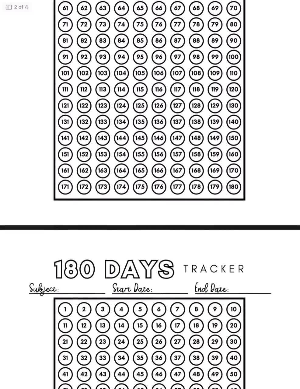 180 Day Tracker 180 Days Of School 180 Days Countdown Day Count For School Homeschool Planner Homeschool Tracker 180 School Days Etsy