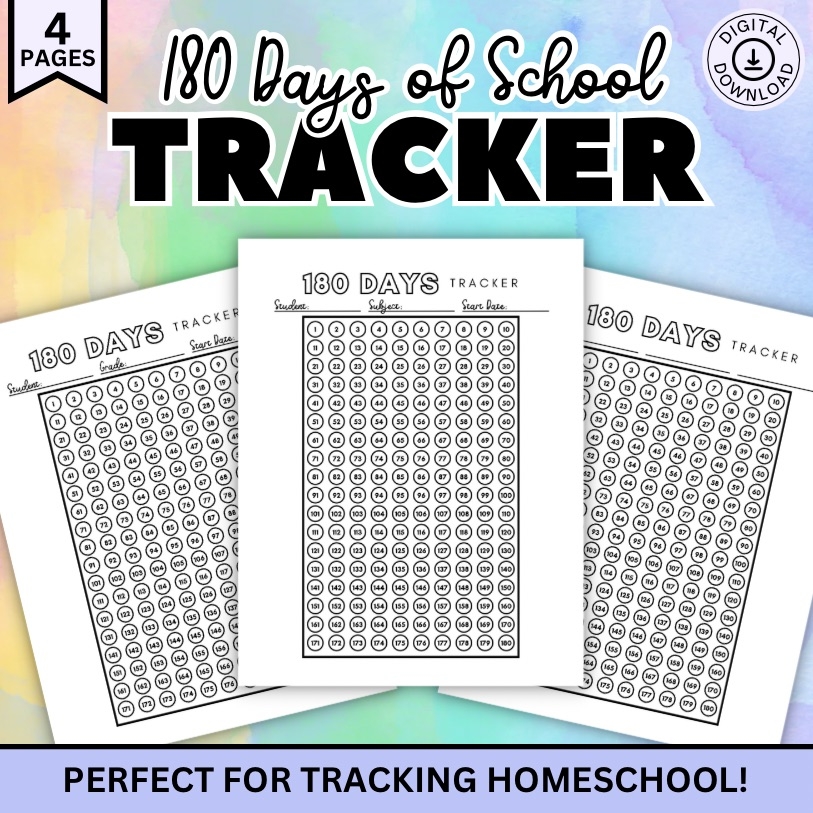 180 Day Tracker 180 Days Of School 180 Days Countdown Day Count For School Homeschool Planner Homeschool Tracker Copy Classful